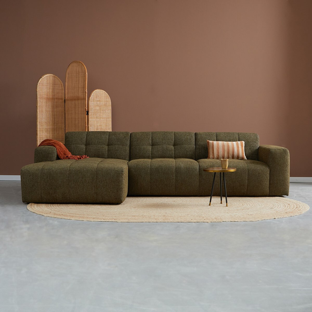 PEPP Interiors Loungebank 'Wave' 305cm, met chaise longue links, kleur Groen