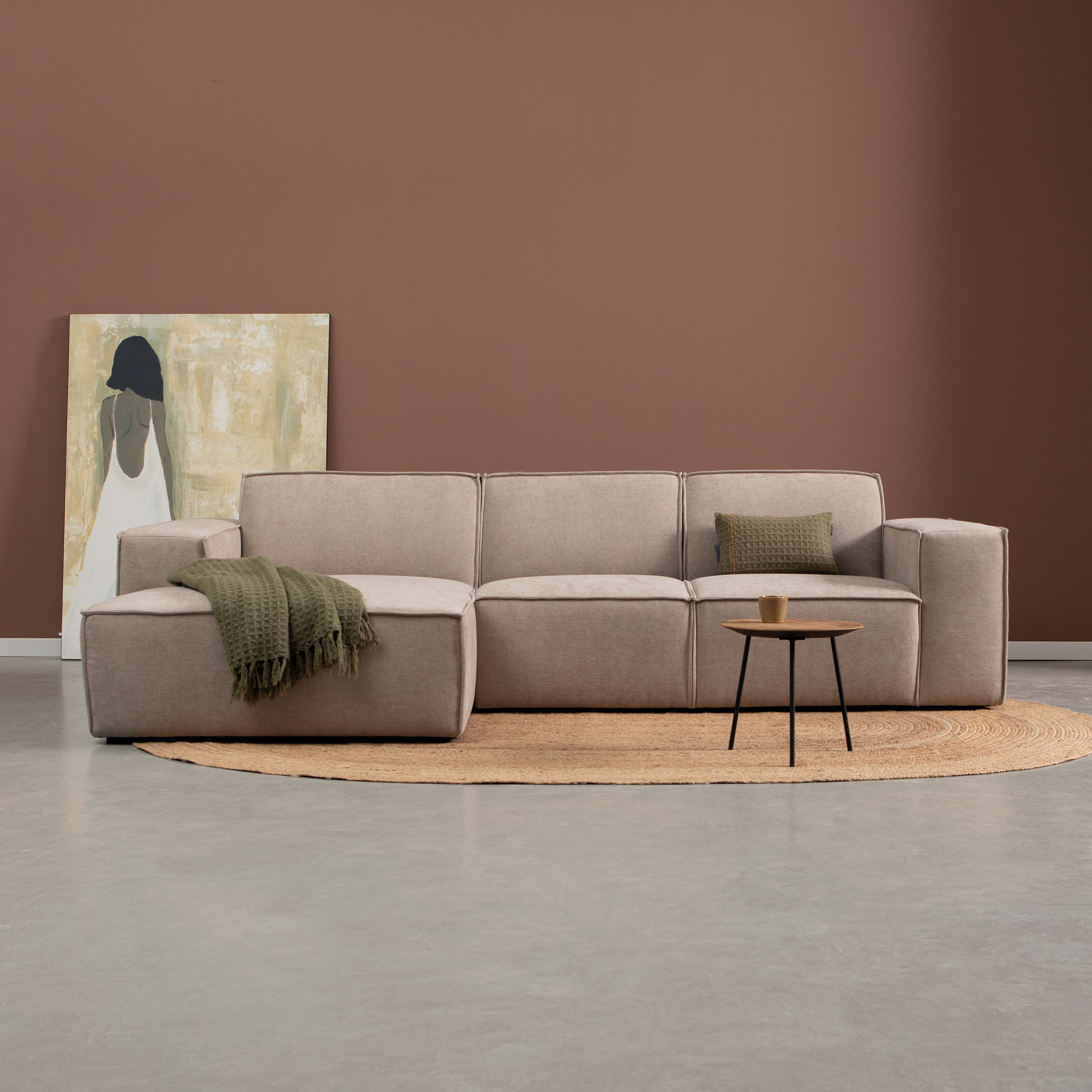 PEPP Interiors Loungebank 'Play' 290cm, met chaise longue links, Linnen look, kleur Beige