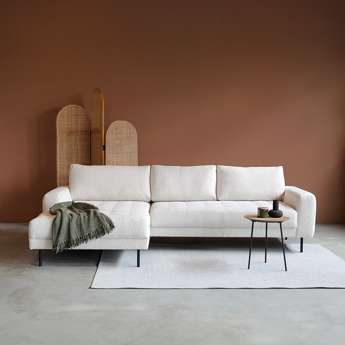 PEPP Interiors Loungebank 'Oreo' 275cm, met chaise longue links, Bouclé, kleur Naturel