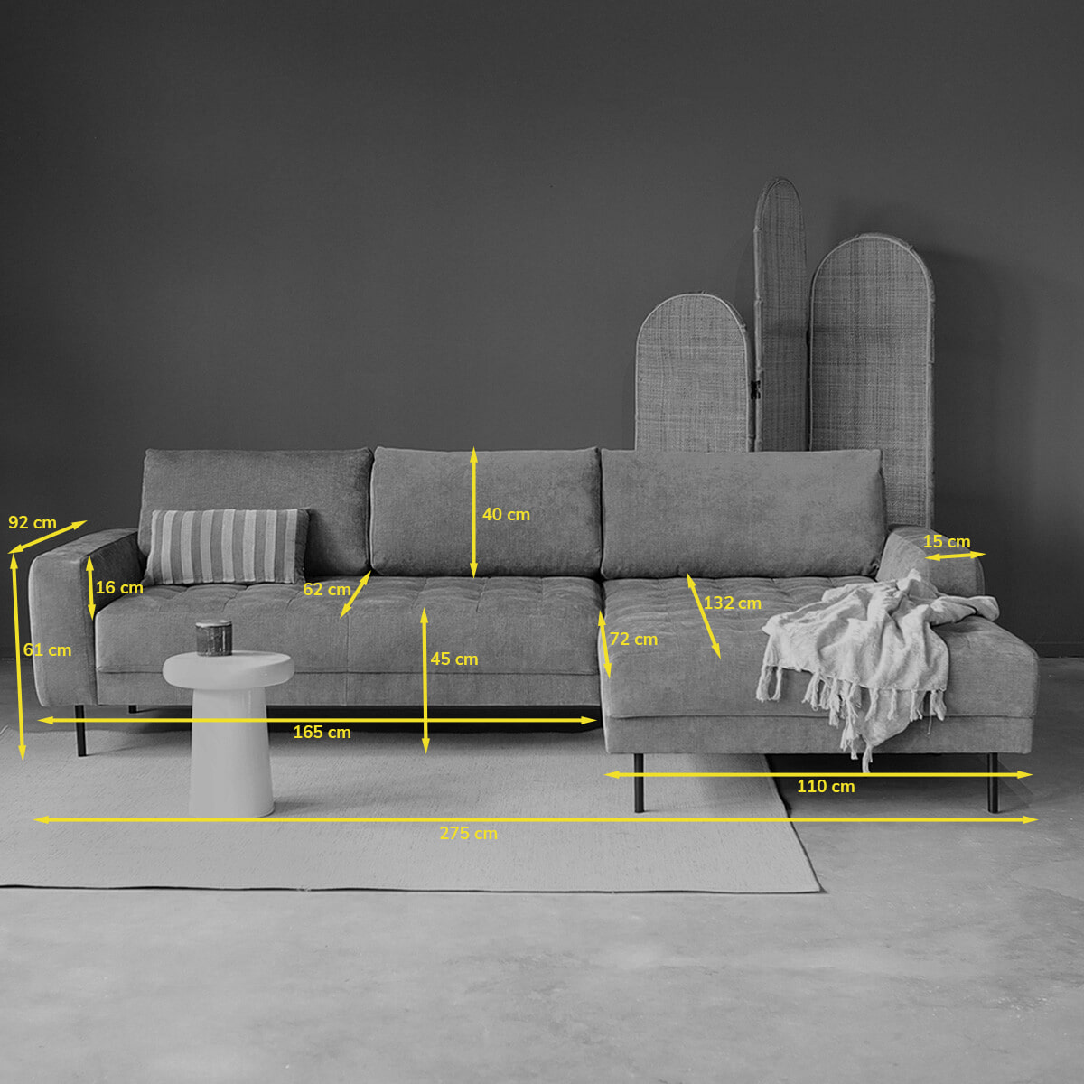 PEPP Interiors Loungebank 'Oreo' 275cm, met chaise longue links, Bouclé, kleur Naturel