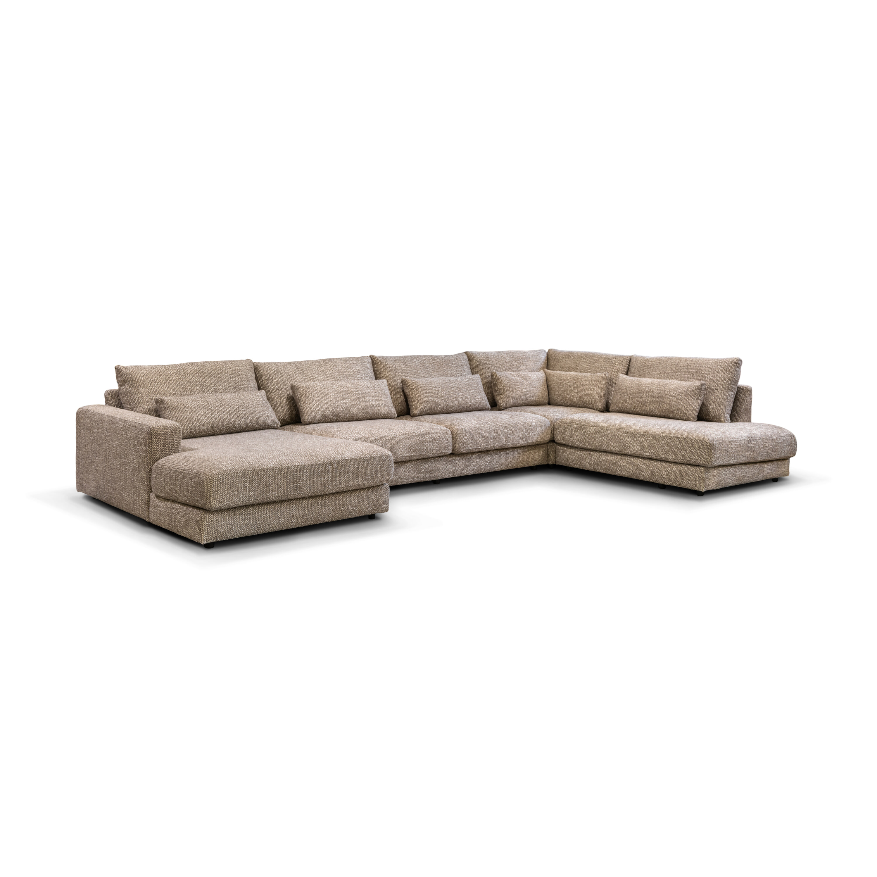 PEPP Interiors Hoekbank 'Como' 421cm U-opstelling ottoman rechts, Chenille, kleur Bruin