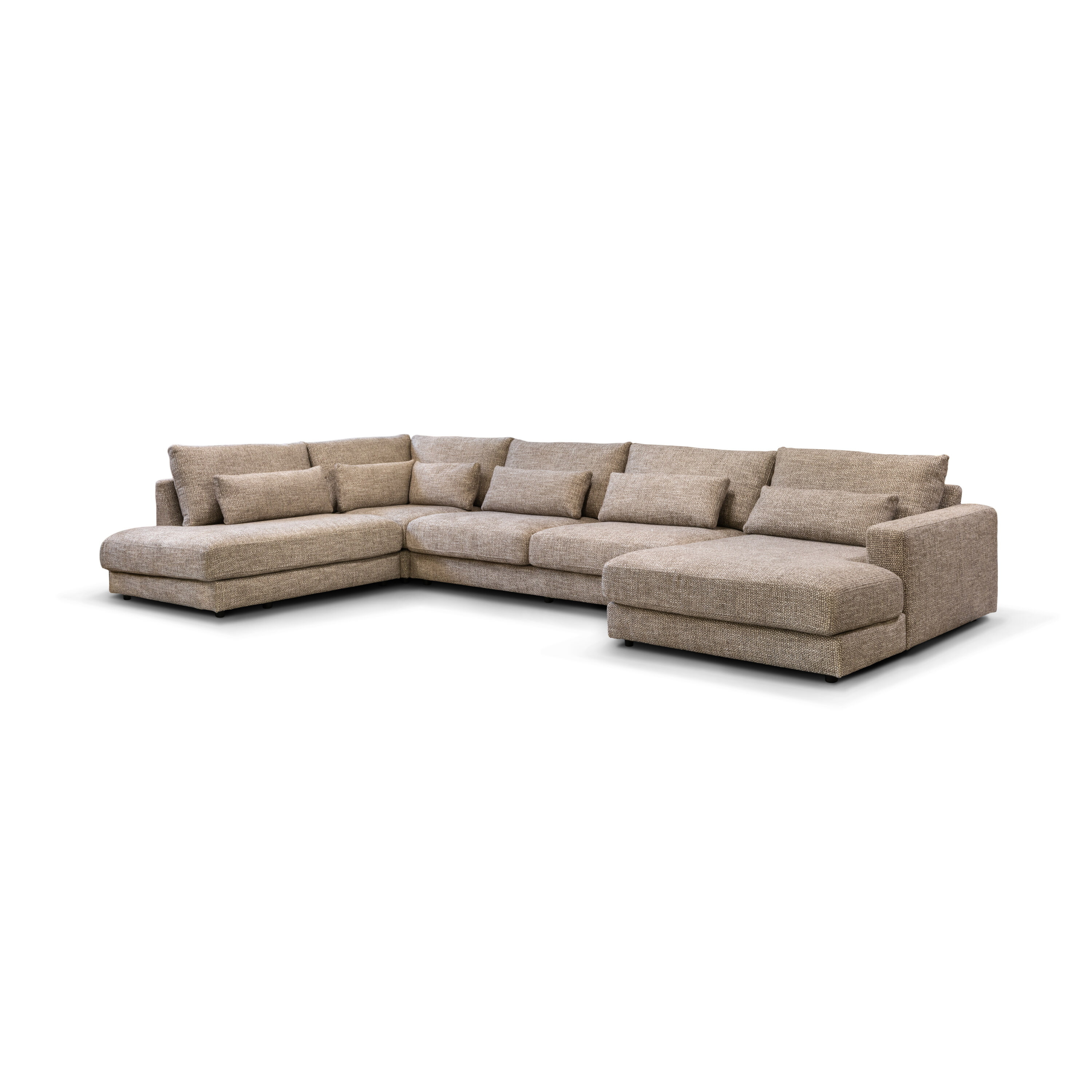 PEPP Interiors Hoekbank 'Como' 421cm, U-opstelling ottoman links, Chenille, kleur Bruin