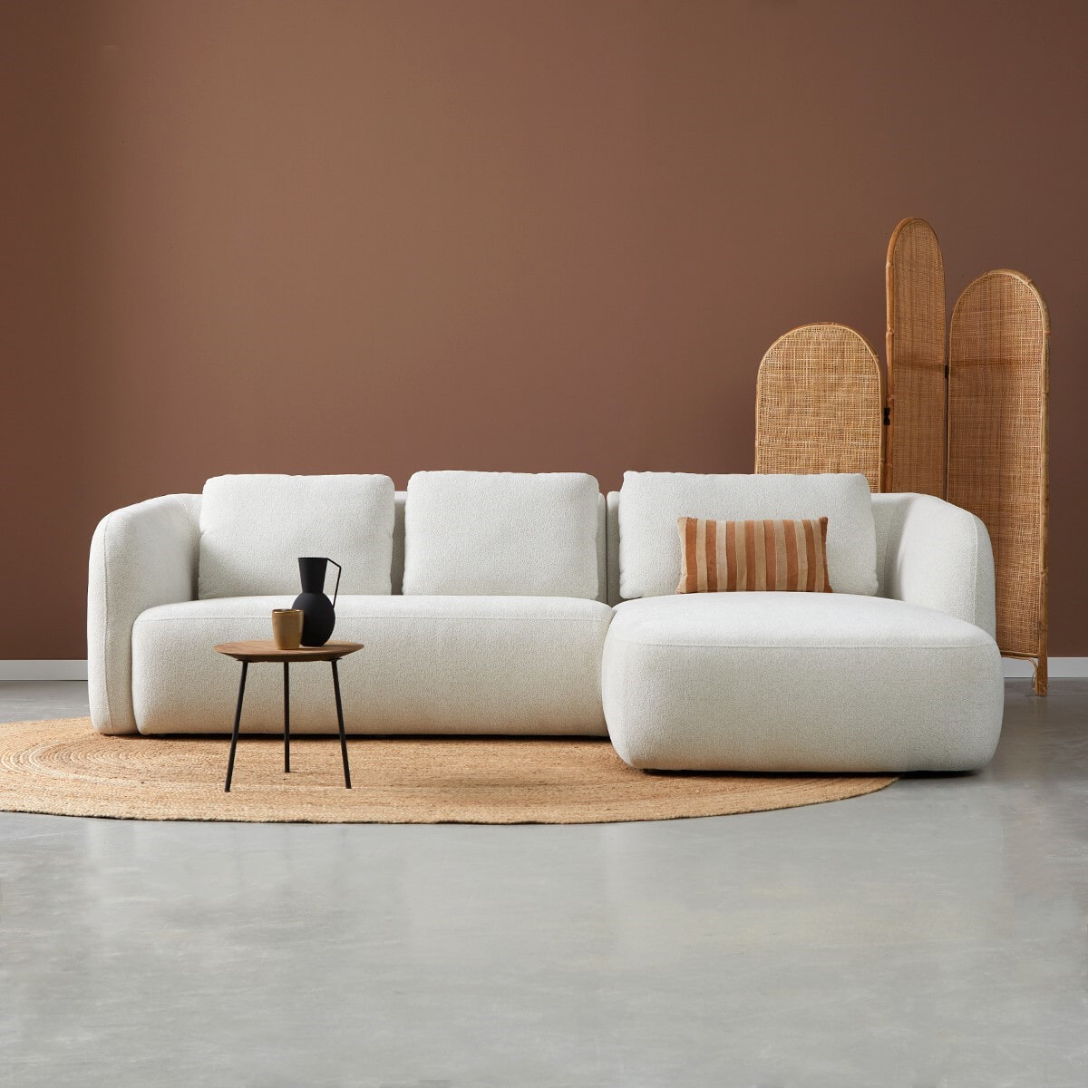 PEPP Interiors Loungebank 'Cloud' 285cm, Rechts, Bouclé, kleur Off White