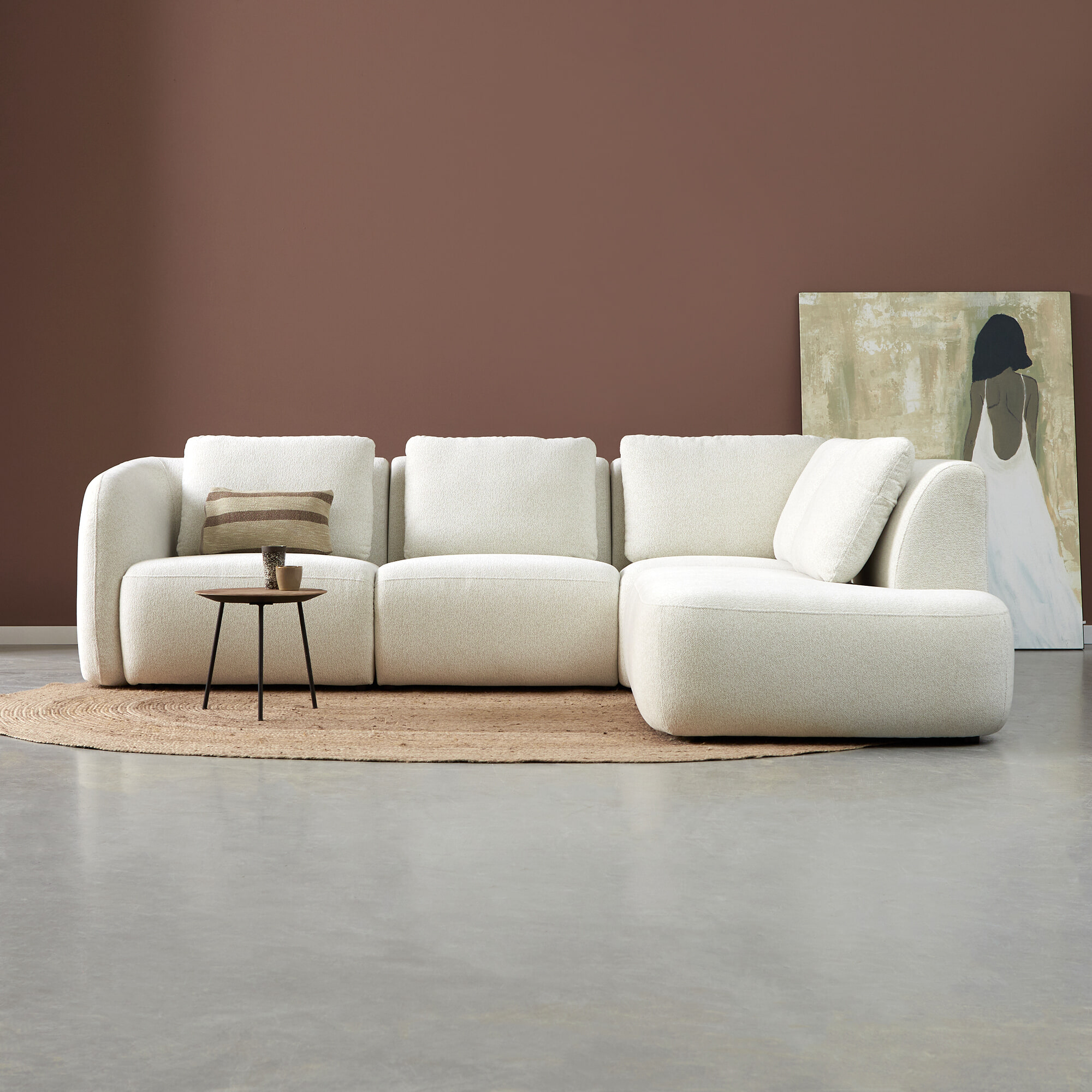 PEPP Interiors Hoekbank 'Cloud' 285cm, Rechts, Bouclé, kleur Off White