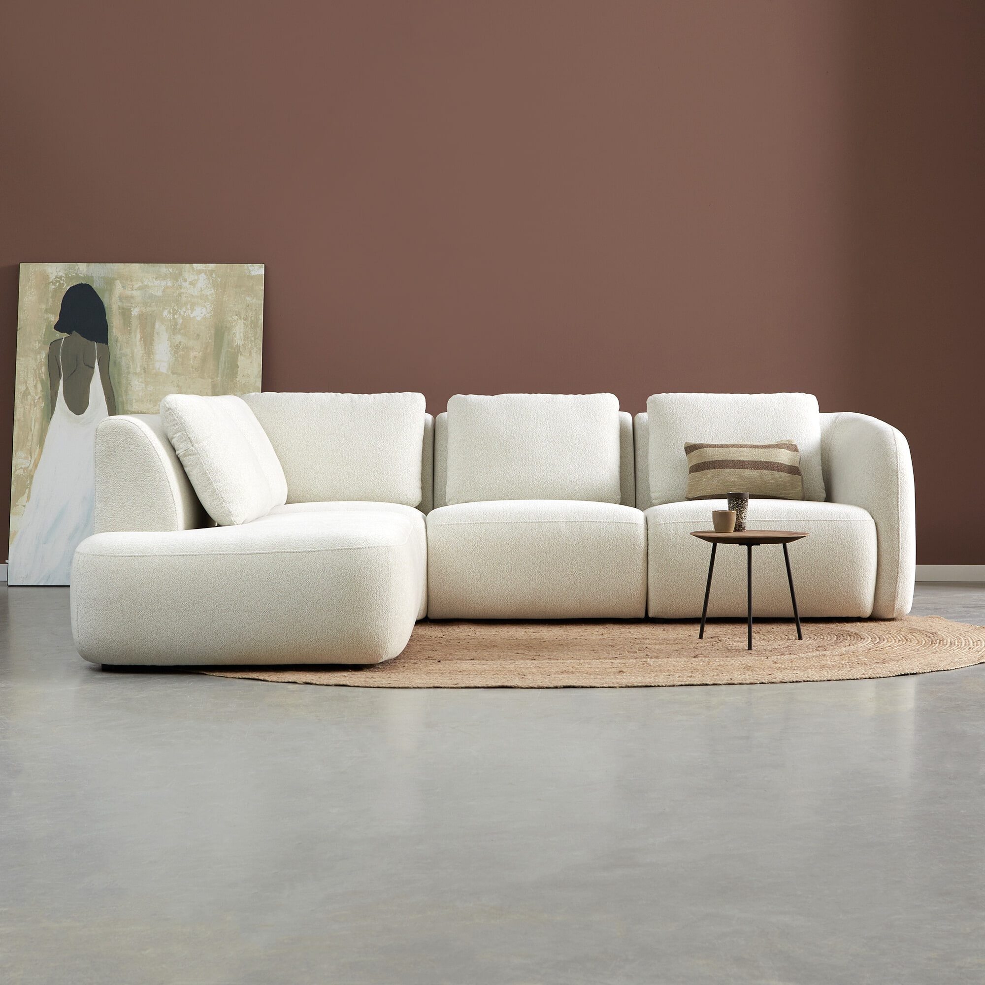 PEPP Interiors Hoekbank 'Cloud' 285cm, Links, Bouclé, kleur Off White