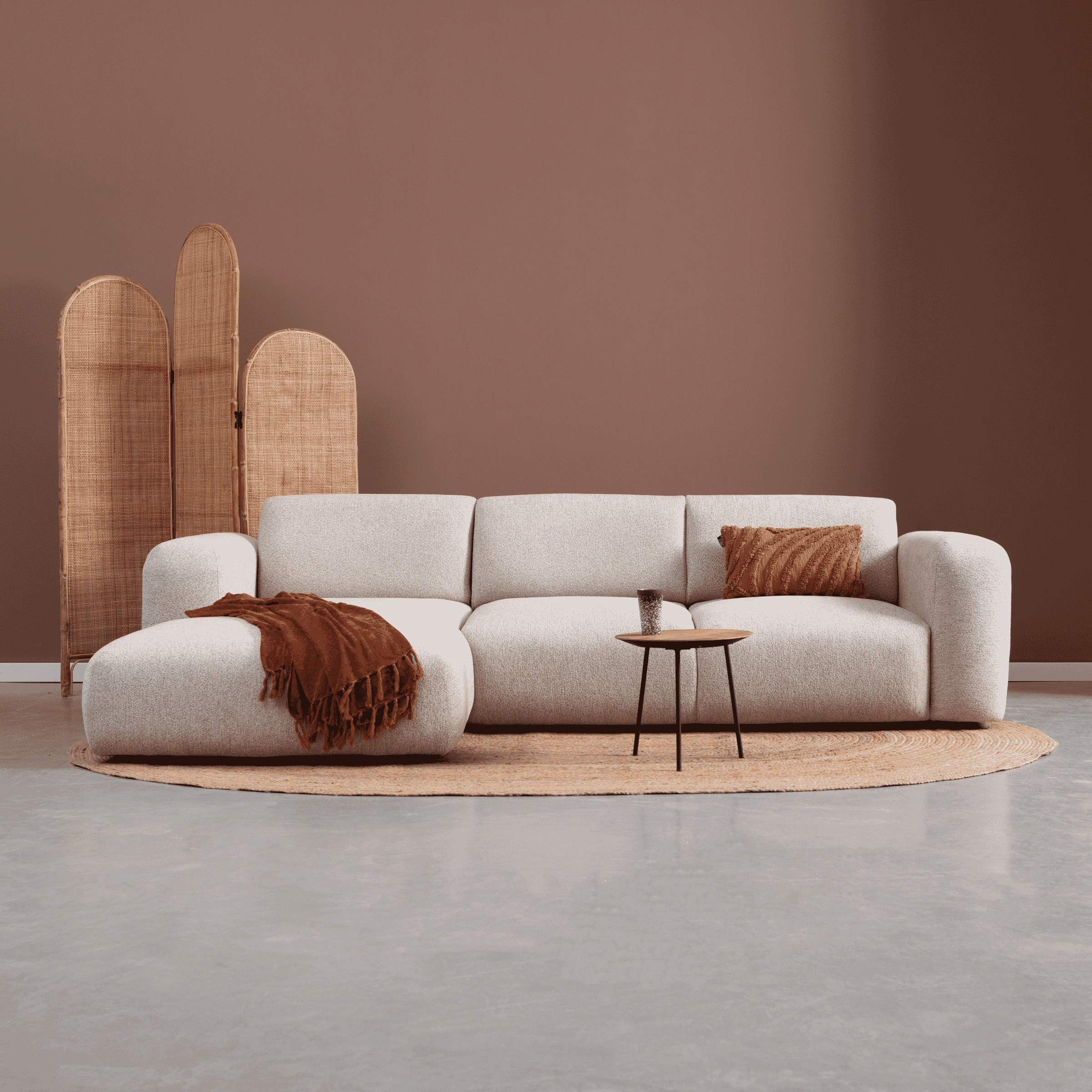 PEPP Interiors Loungebank 'Soul' 280cm, met chaise longue links, Chenille, kleur Naturel