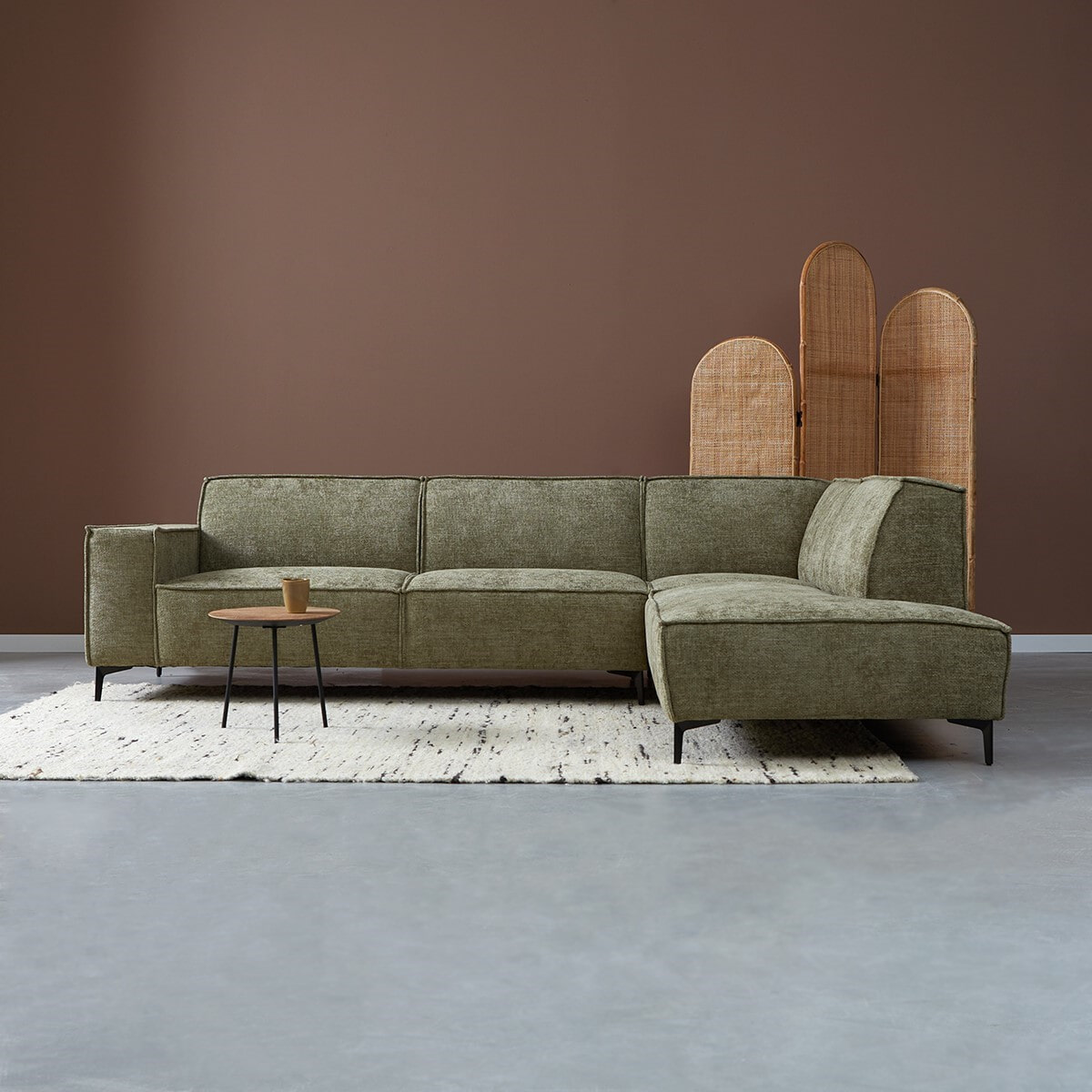 PEPP Interiors Hoekbank 'River' 290cm, Chenille, kleur Groen