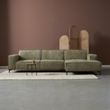 PEPP Interiors Loungebank 'River' 304cm, met chaise longue rechts, Chenille, kleur Groen