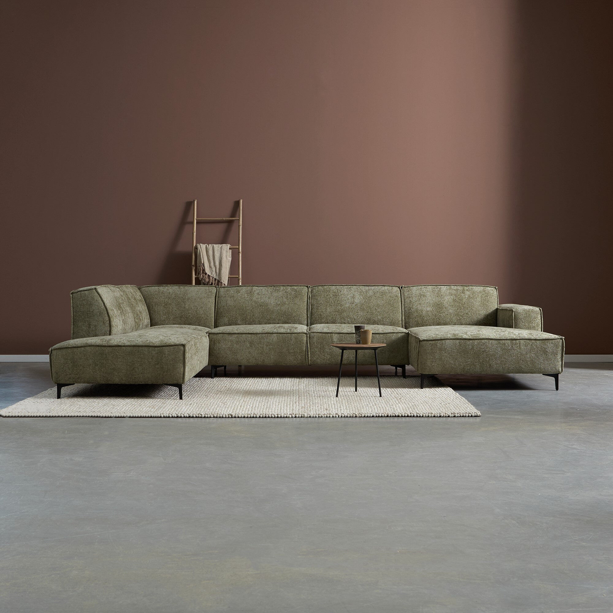 PEPP Interiors U-Bank 'River' 368cm, Chenille, kleur Groen