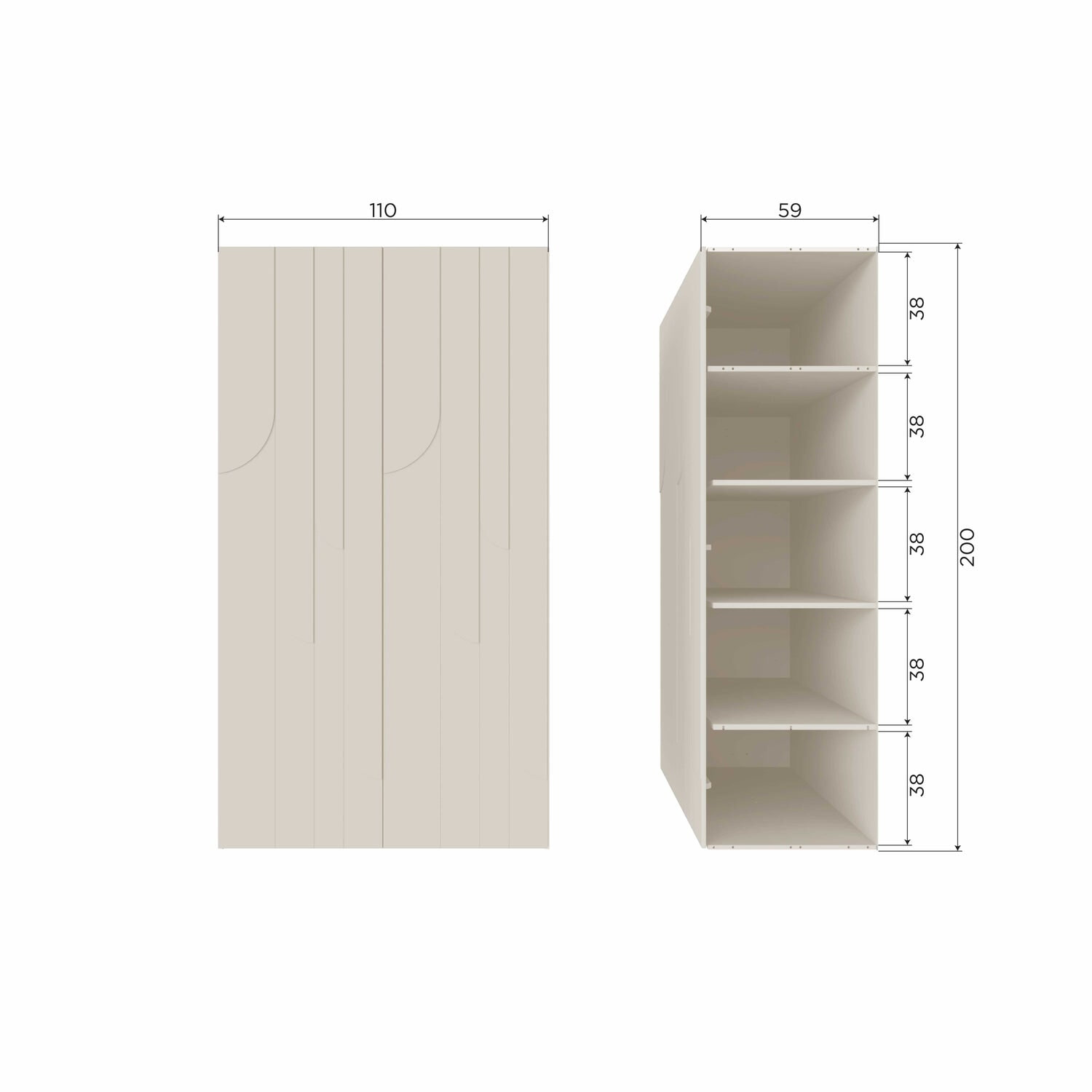 WOOOD Opbergkast 'Rain' 2-deurs 200 x 110cm, kleur Dust