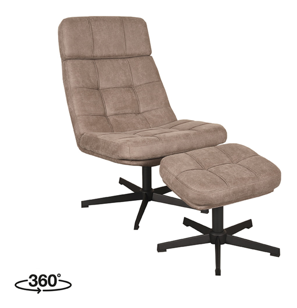 LABEL51 Draaifauteuil 'Alvar' Met hocker, Micro suede, kleur Taupe