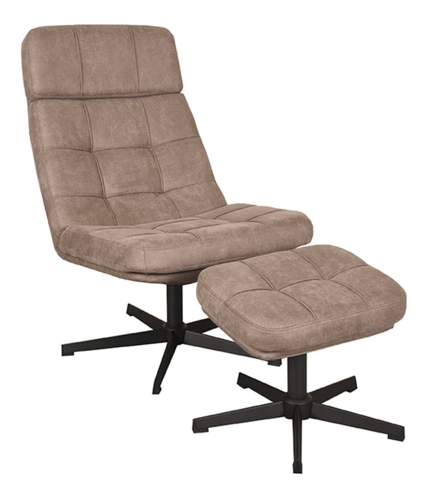 LABEL51 Draaifauteuil 'Alvar' Met hocker, Micro suede, kleur Taupe