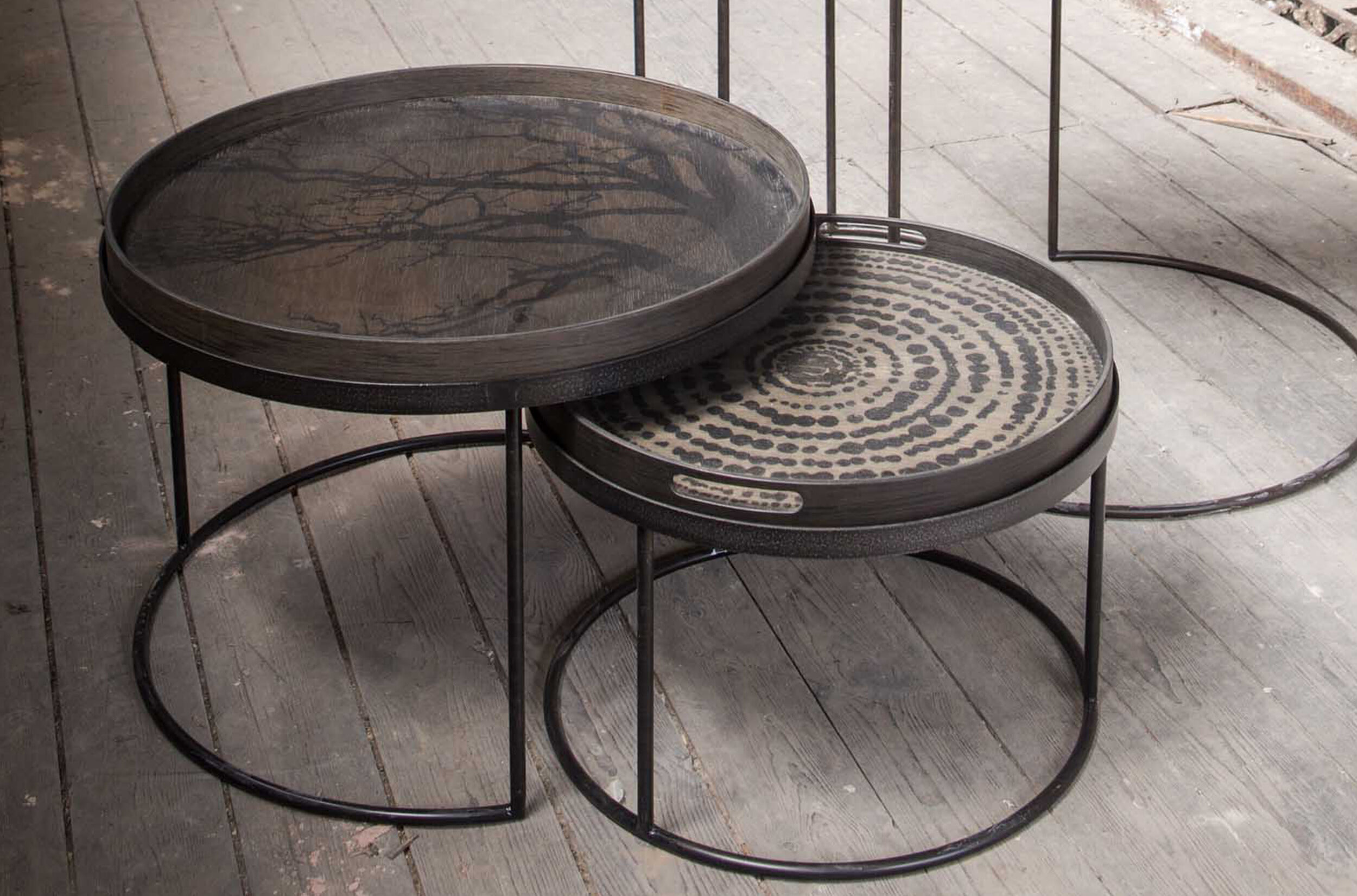 Ethnicraft Rond Dienblad 'Tribal Quest' 48cm, kleur Zwart