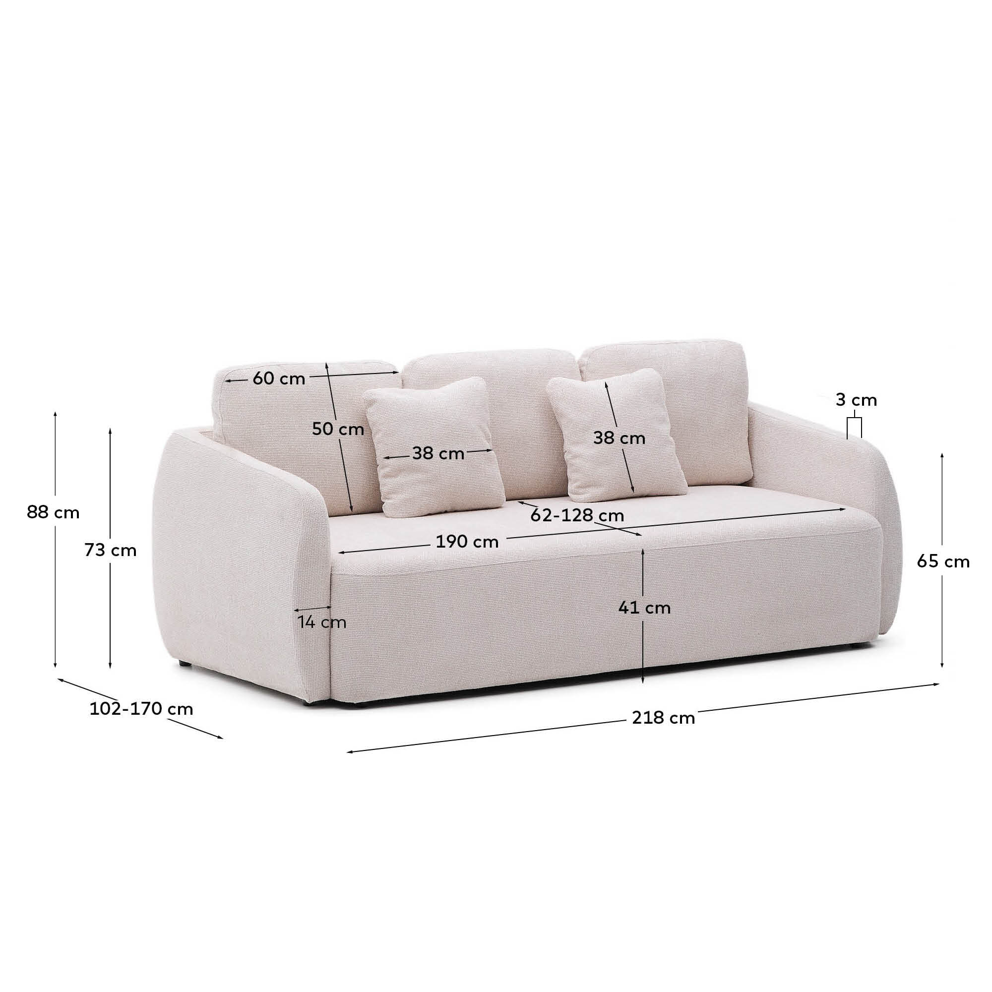 Kave Home 3-zits Slaapbank 'Laira' Chenille, kleur Beige