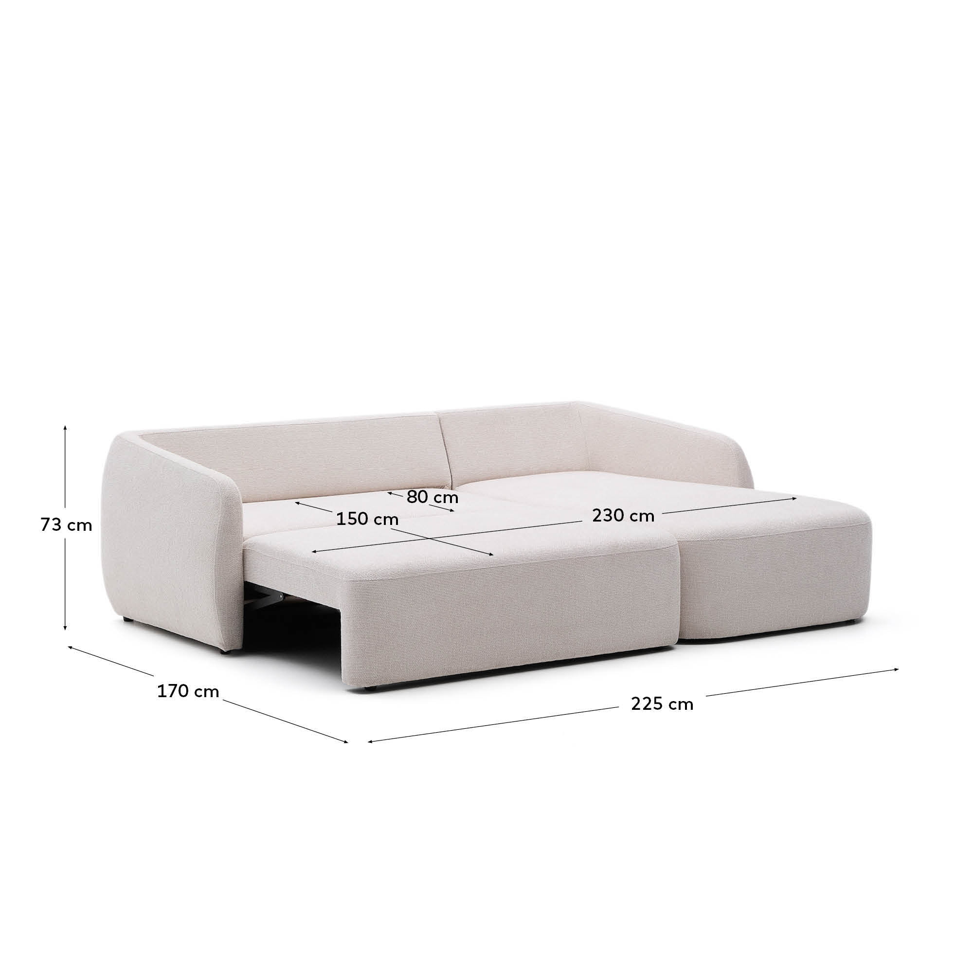 Kave Home 3-zits Lounge Slaapbank 'Laira' Rechts, Chenille, kleur Beige