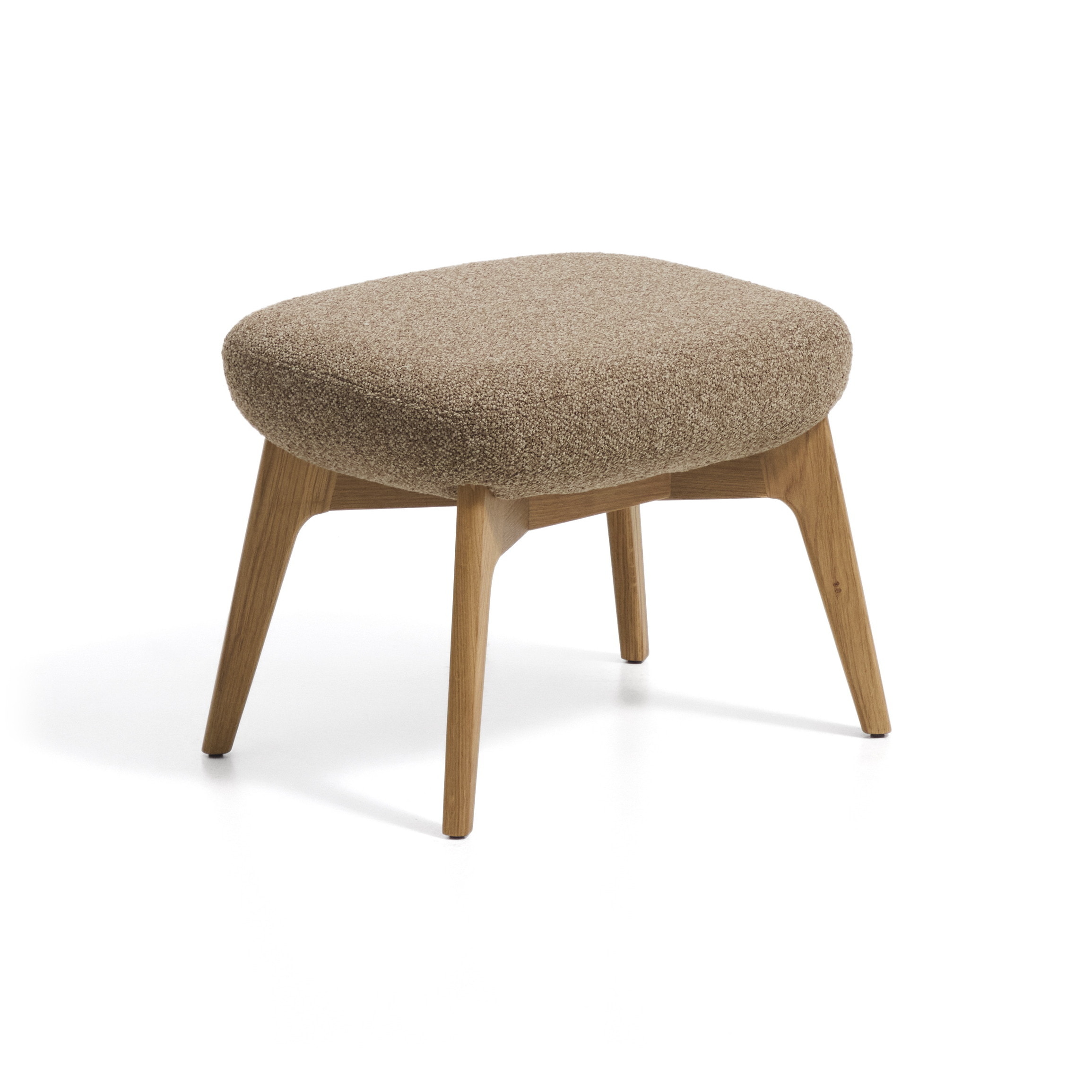 Kave Home Hocker Adiran Chenille en eikenhout - Lichtbruin
