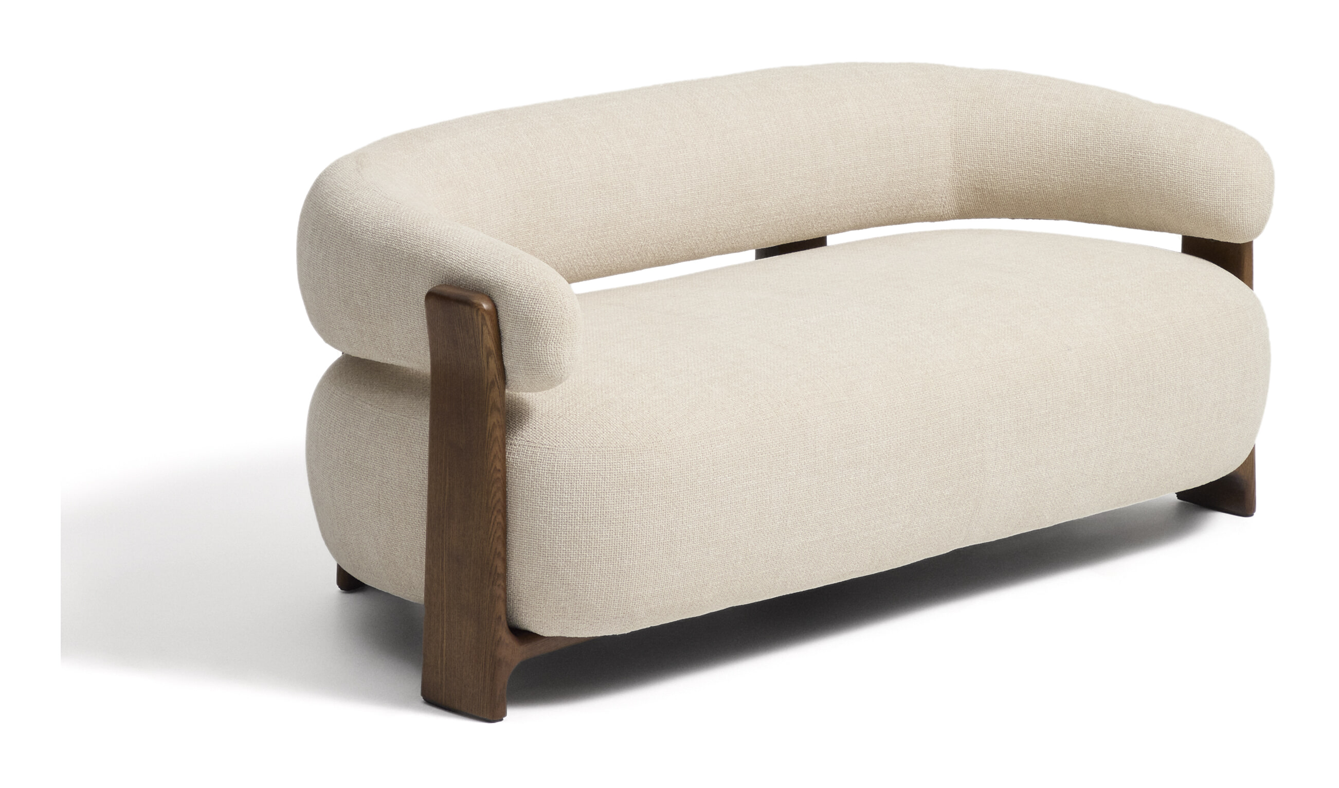 Kave Home Organische 2-zits Bank Granite Chenille en essenhout, 155cm - Beige/Bruin