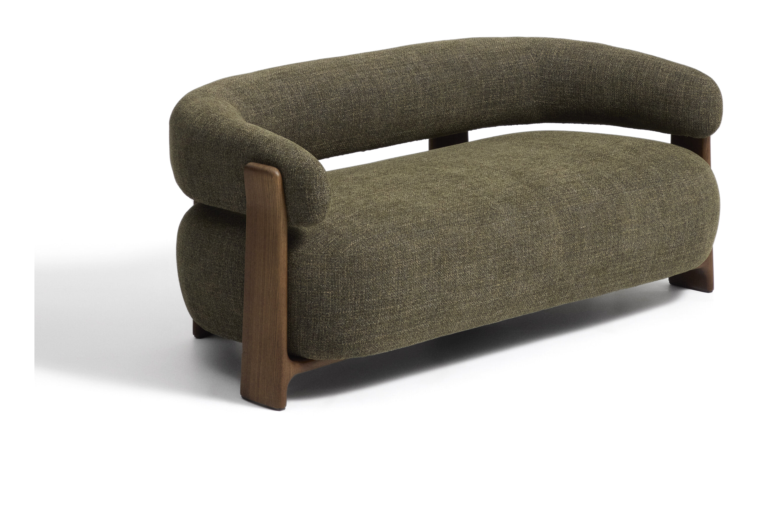 Kave Home Organische 2-zits Bank Granite Chenille en essenhout, 155cm - Groen/Bruin