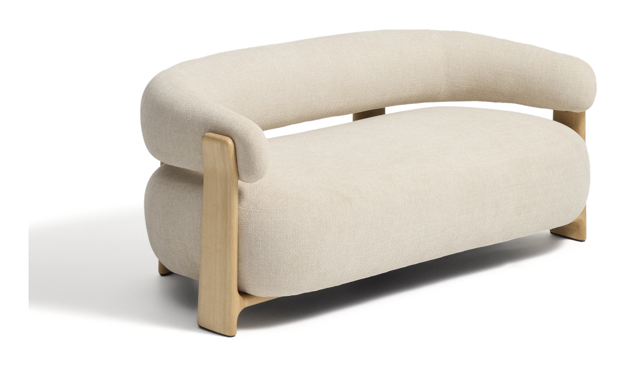 Kave Home Organische 2-zits Bank Granite Chenille en essenhout, 155cm - Beige/Naturel