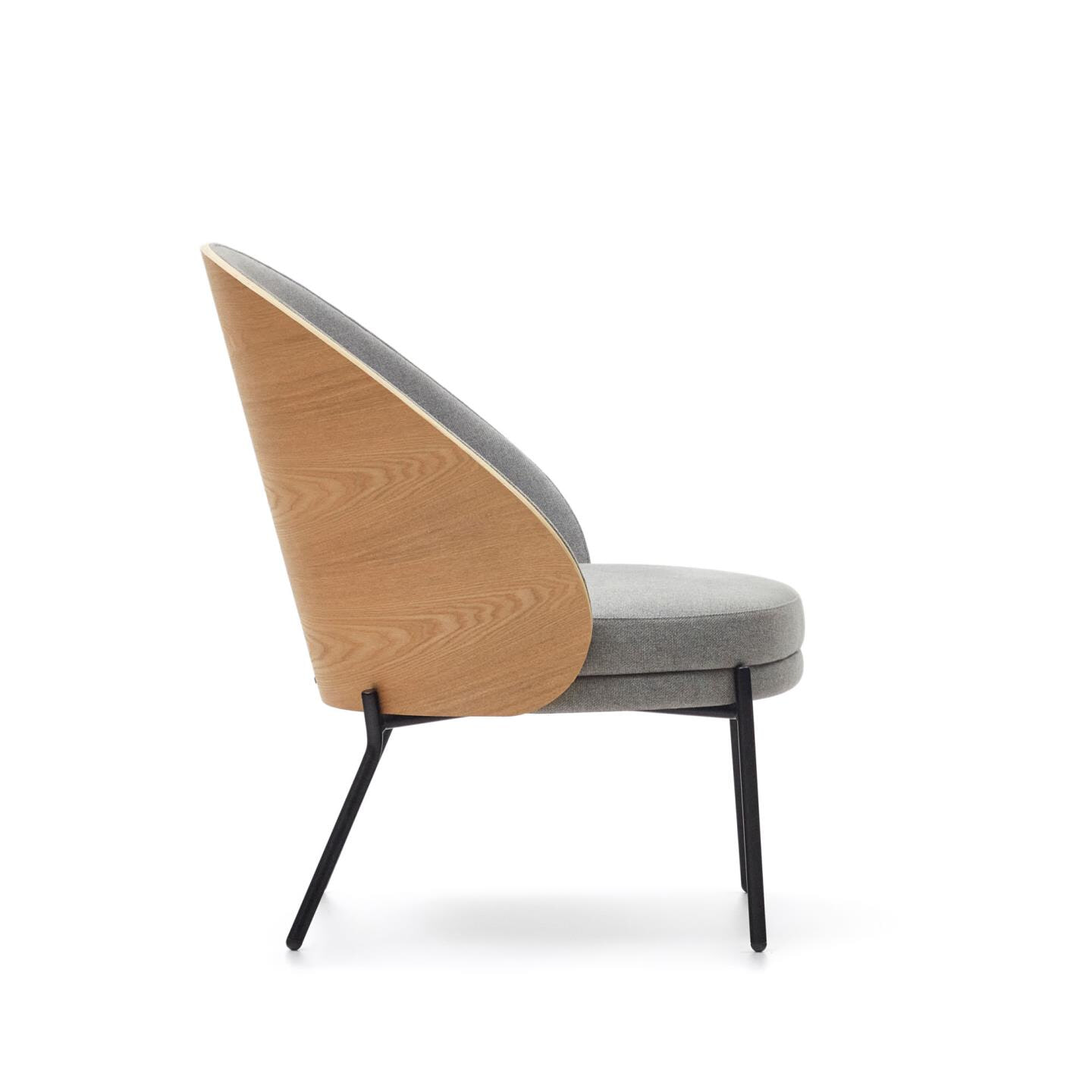 Kave Home Fauteuil 'Eamy' Essenhout, kleur Lichtgrijs/Naturel