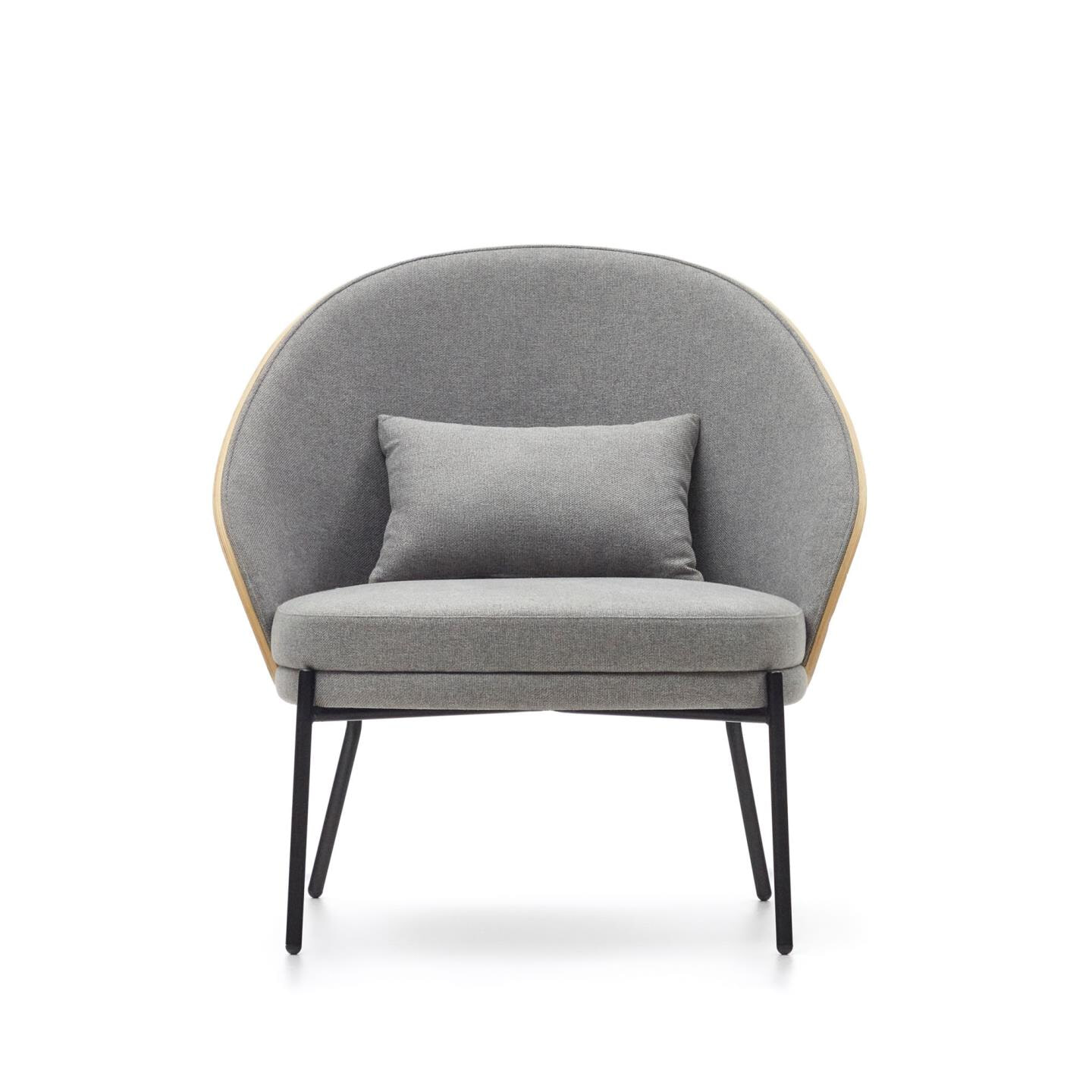 Kave Home Fauteuil 'Eamy' Essenhout, kleur Lichtgrijs/Naturel