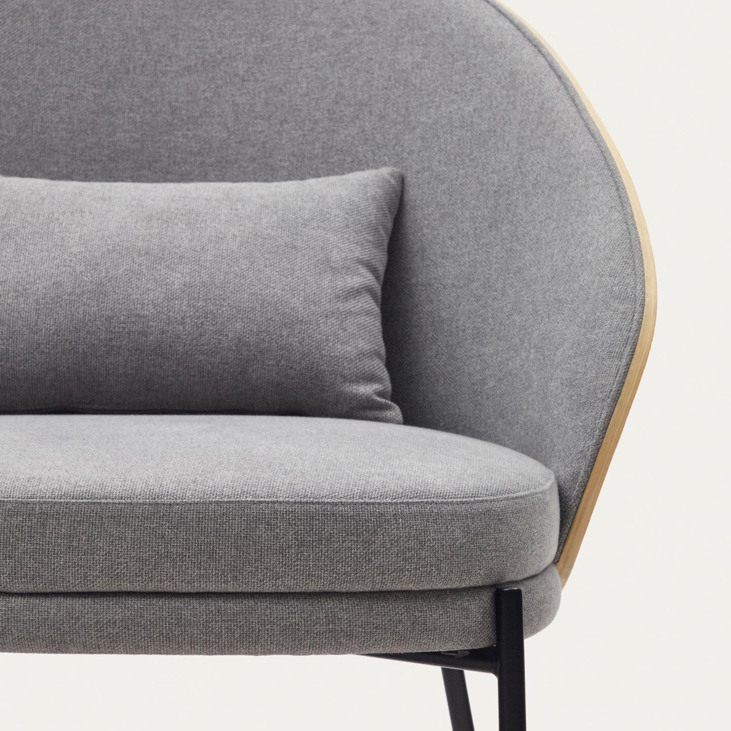 Kave Home Fauteuil 'Eamy' Essenhout, kleur Lichtgrijs/Naturel