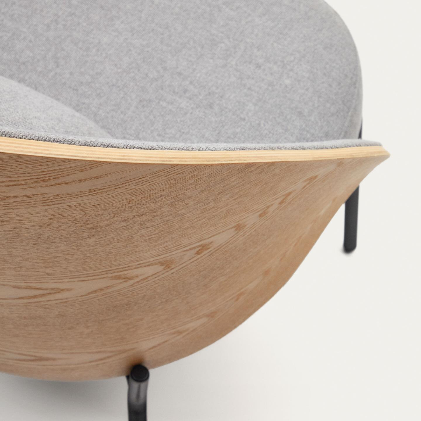 Kave Home Fauteuil 'Eamy' Essenhout, kleur Lichtgrijs/Naturel