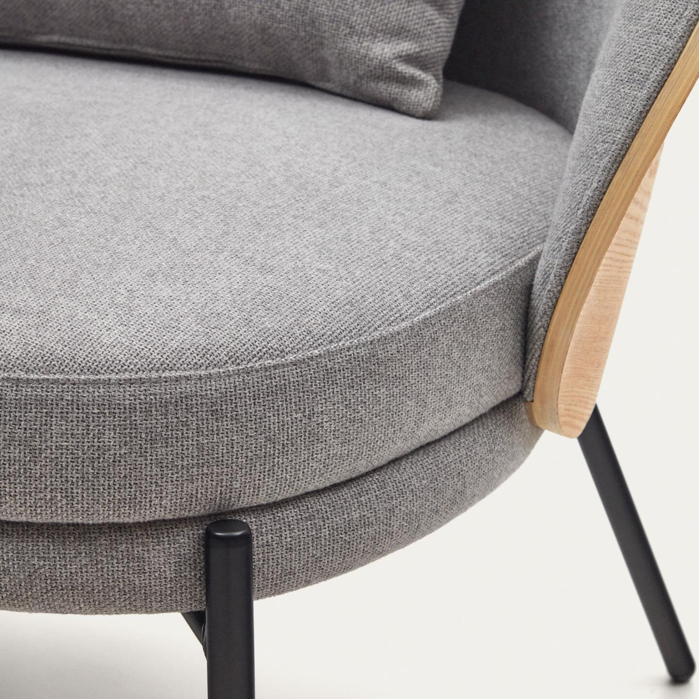 Kave Home Fauteuil 'Eamy' Essenhout, kleur Lichtgrijs/Naturel
