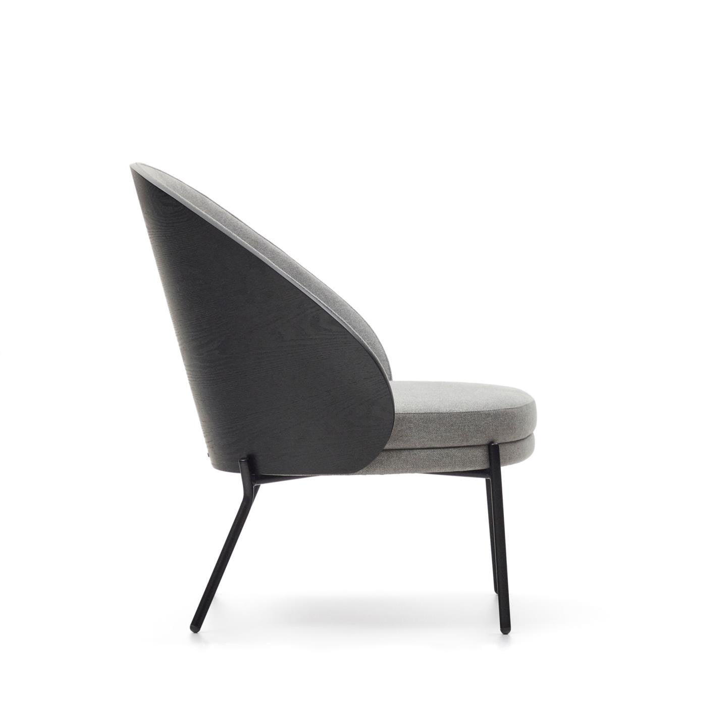Kave Home Fauteuil 'Eamy' Essenhout, kleur Lichtgrijs/Zwart