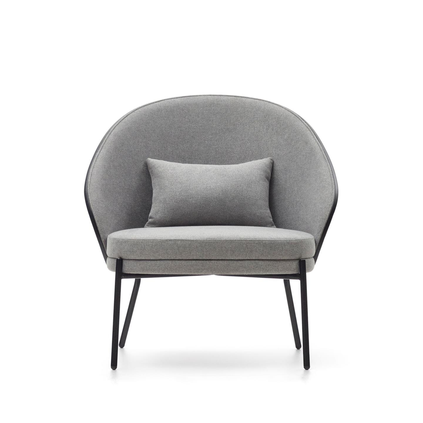 Kave Home Fauteuil 'Eamy' Essenhout, kleur Lichtgrijs/Zwart