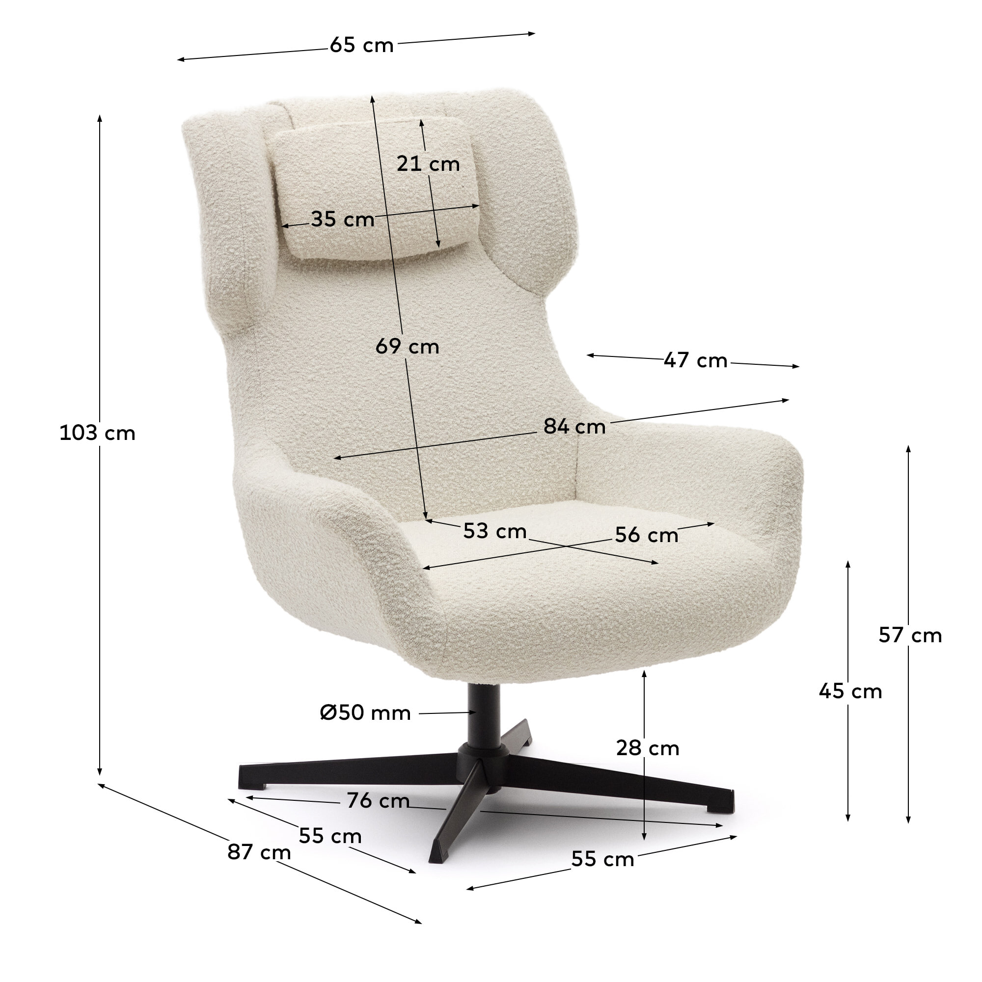 Kave Home Draaibare Fauteuil 'Zalina' Bouclé, kleur Wit