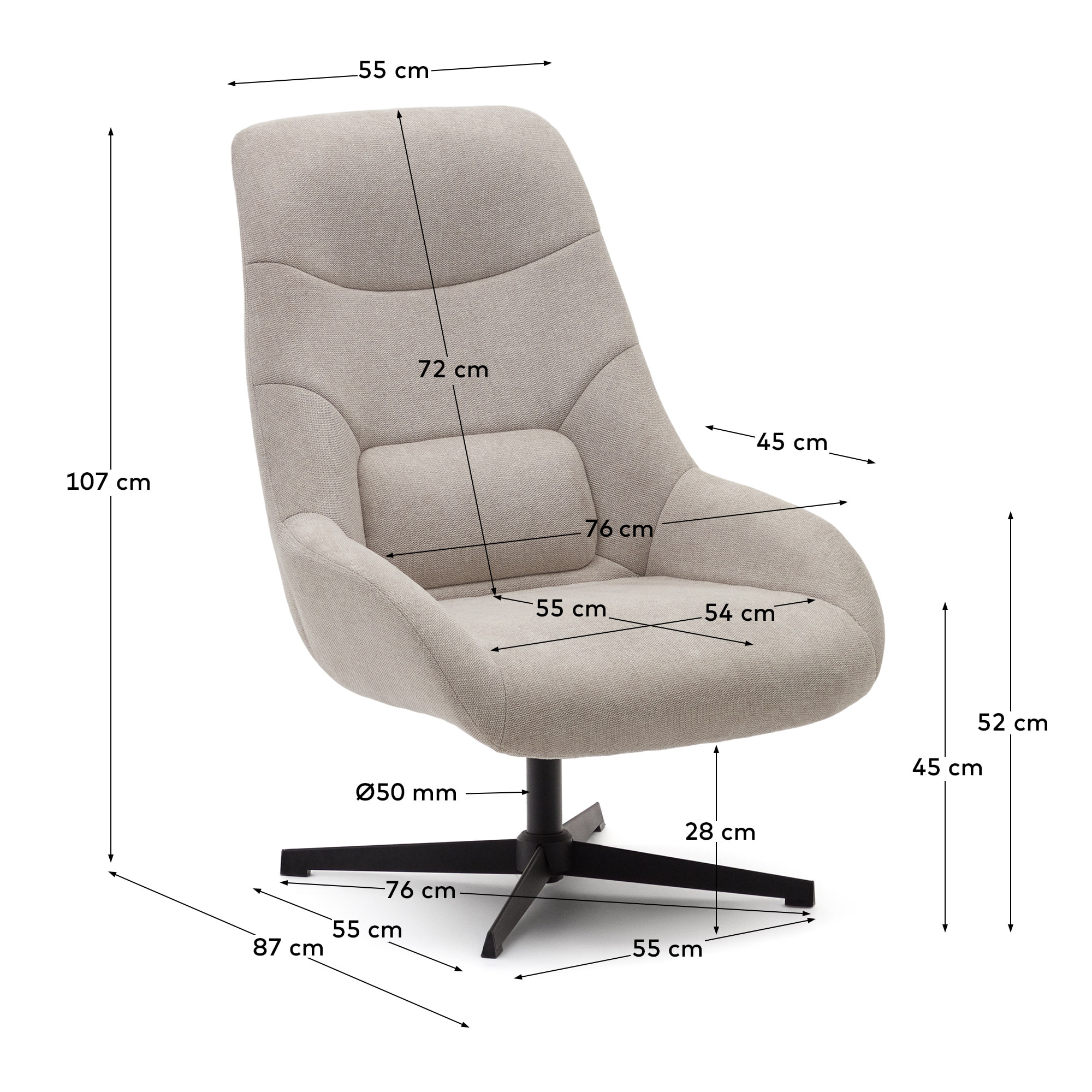 Kave Home Draaifauteuil 'Celida' kleur Beige