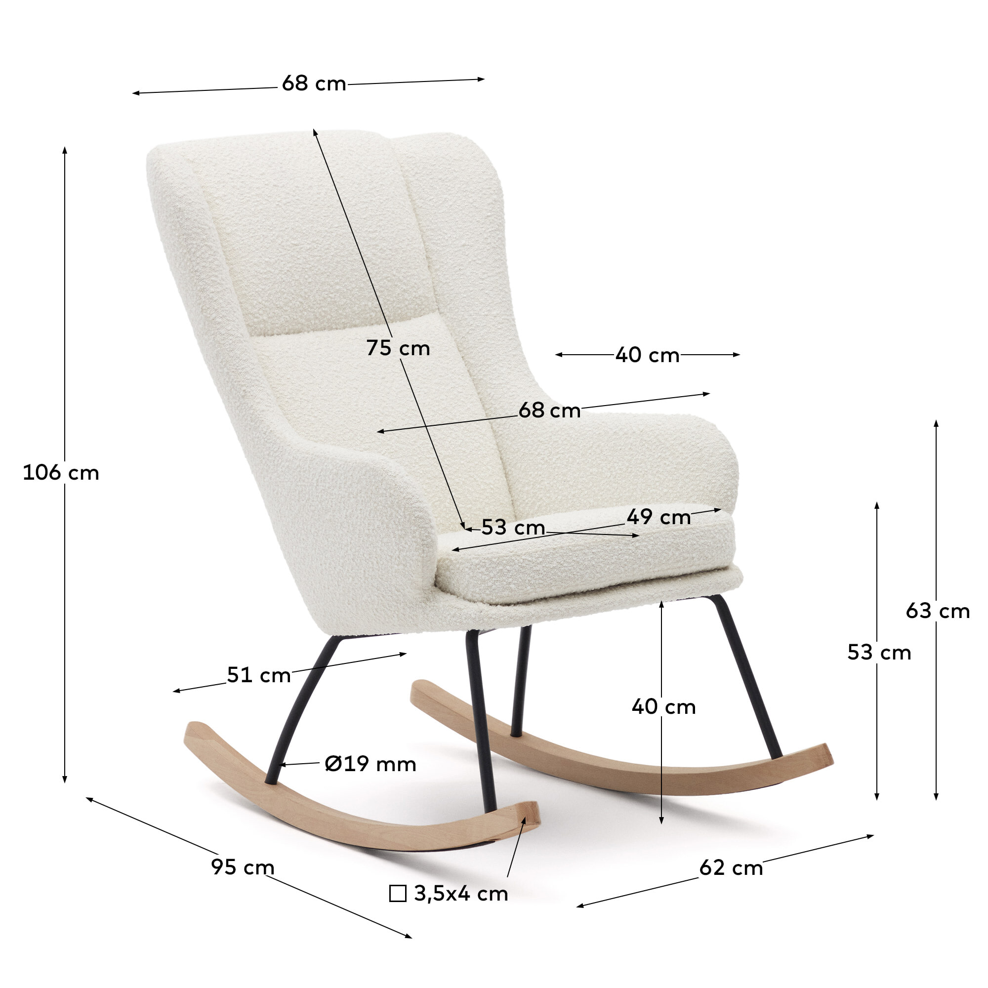 Kave Home Schommelstoel 'Maustin' Bouclé, kleur Wit