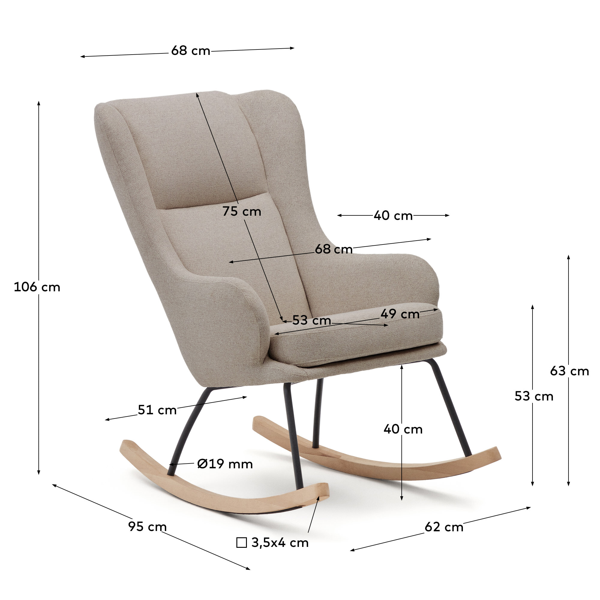 Kave Home Schommelstoel 'Maustin' Chenille, kleur Beige