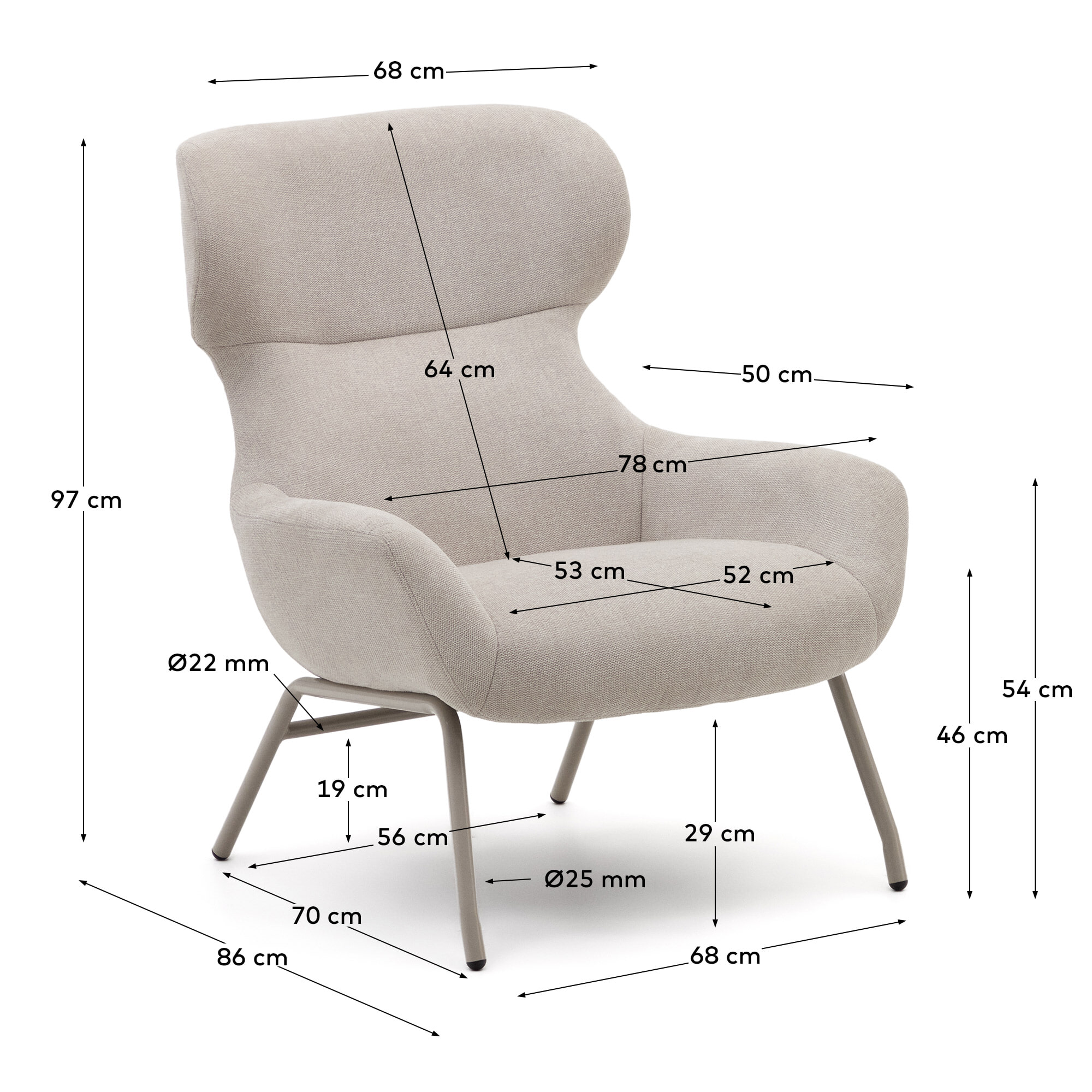 Kave Home Fauteuil 'Belina' kleur Beige