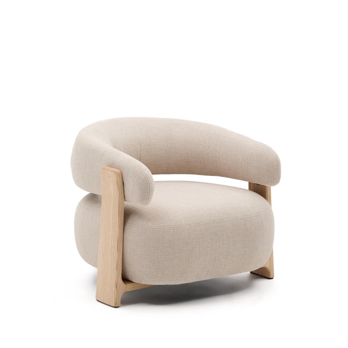 Kave Home Fauteuil 'Granite' Chenille en essenhout, kleur Beige/Naturel