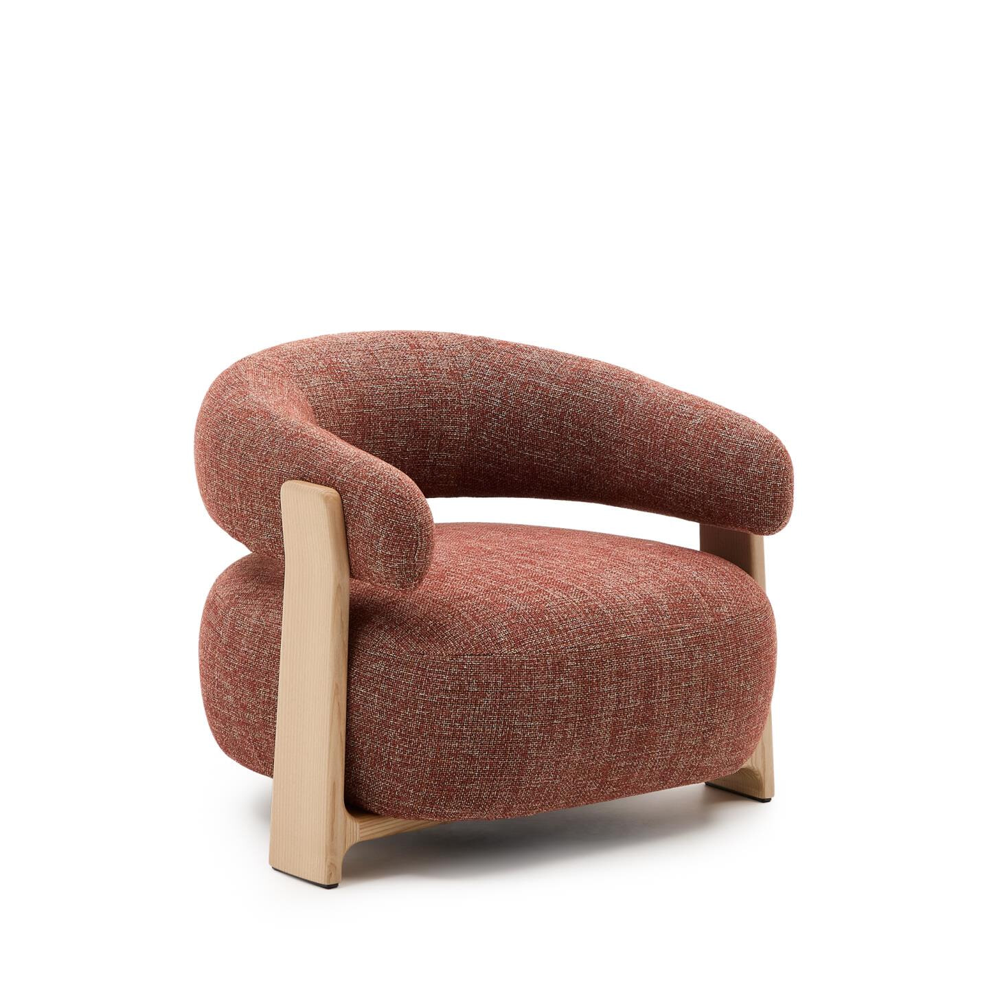 Kave Home Fauteuil 'Granite' Chenille en essenhout, kleur Terracotta