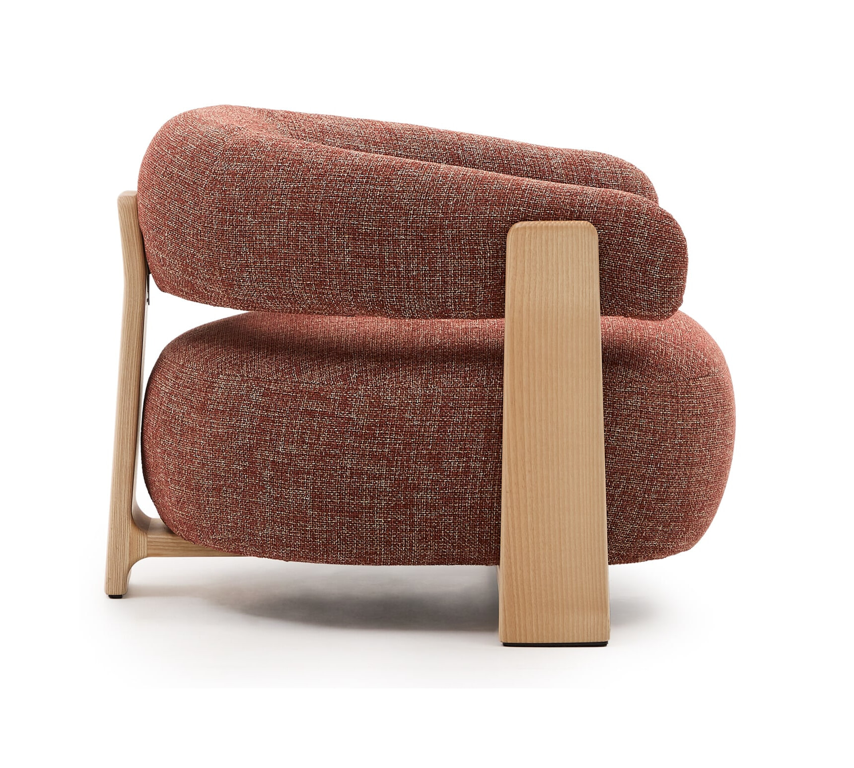Kave Home Fauteuil 'Granite' Chenille en essenhout, kleur Terracotta