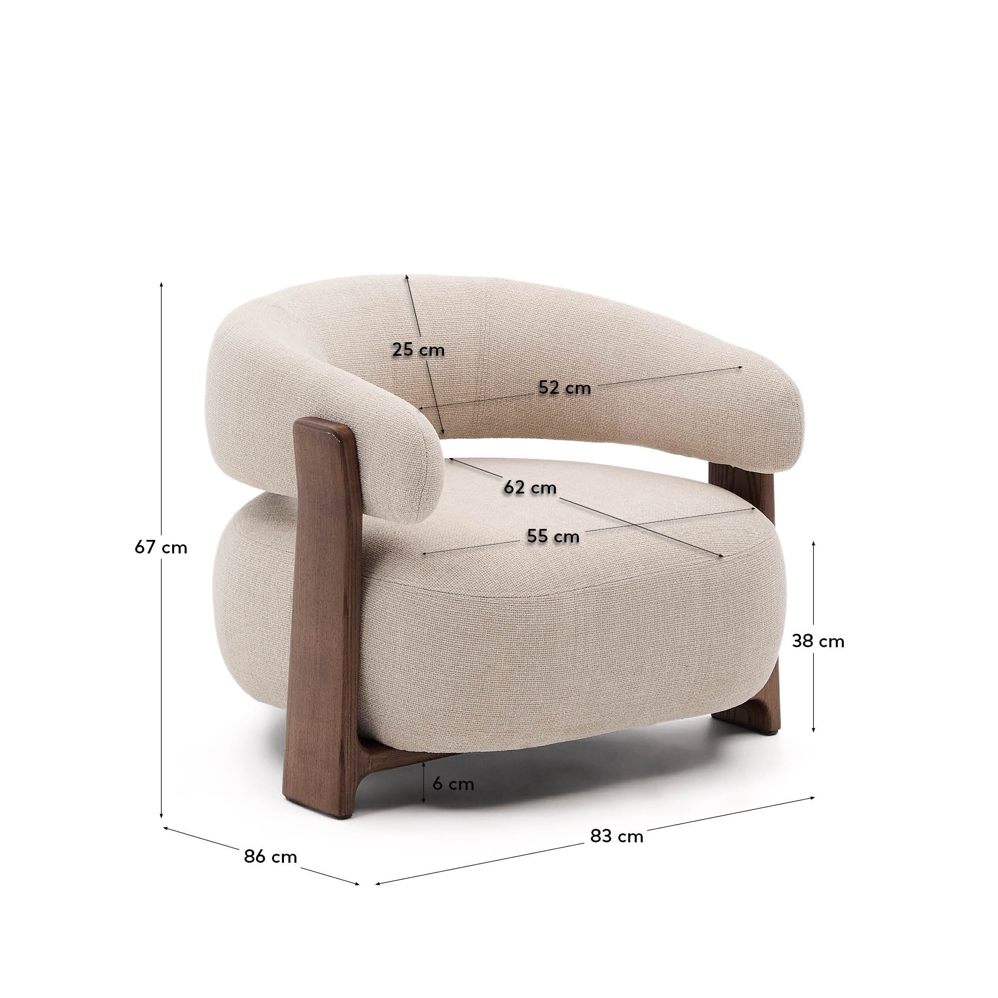 Kave Home Fauteuil 'Granite' Chenille en essenhout, kleur Beige/Bruin
