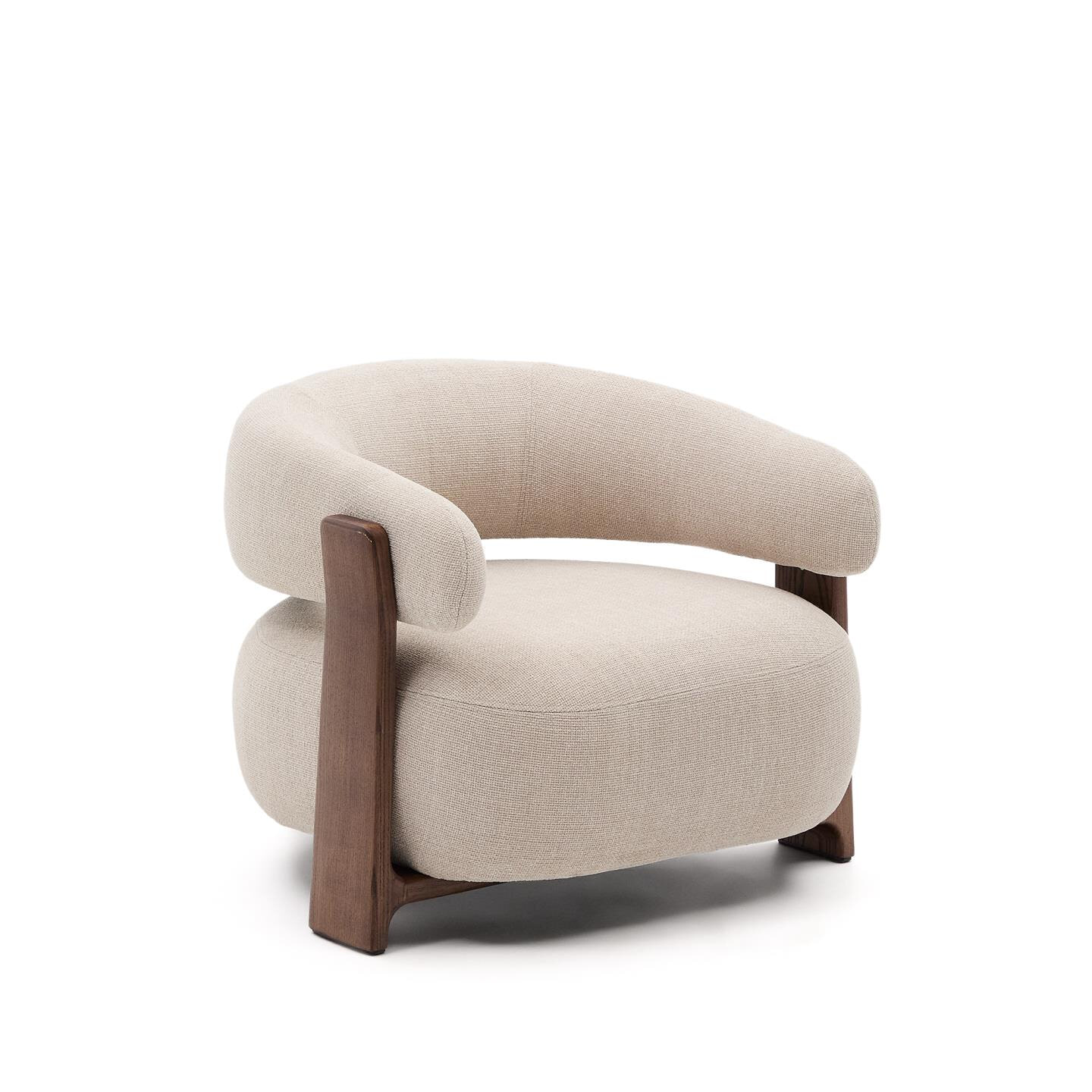 Kave Home Fauteuil 'Granite' Chenille en essenhout, kleur Beige/Bruin