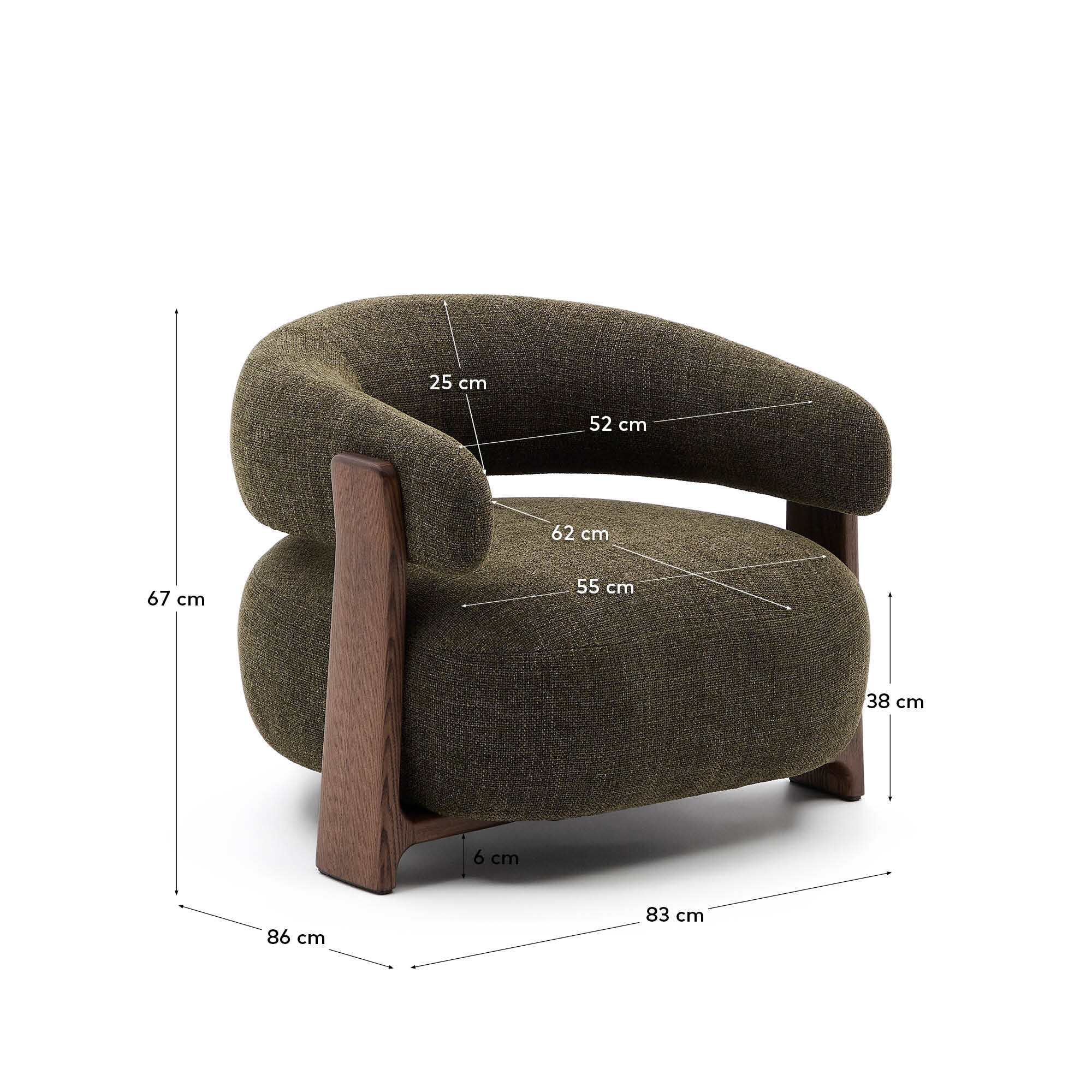 Kave Home Fauteuil 'Granite' Chenille en essenhout, kleur Groen