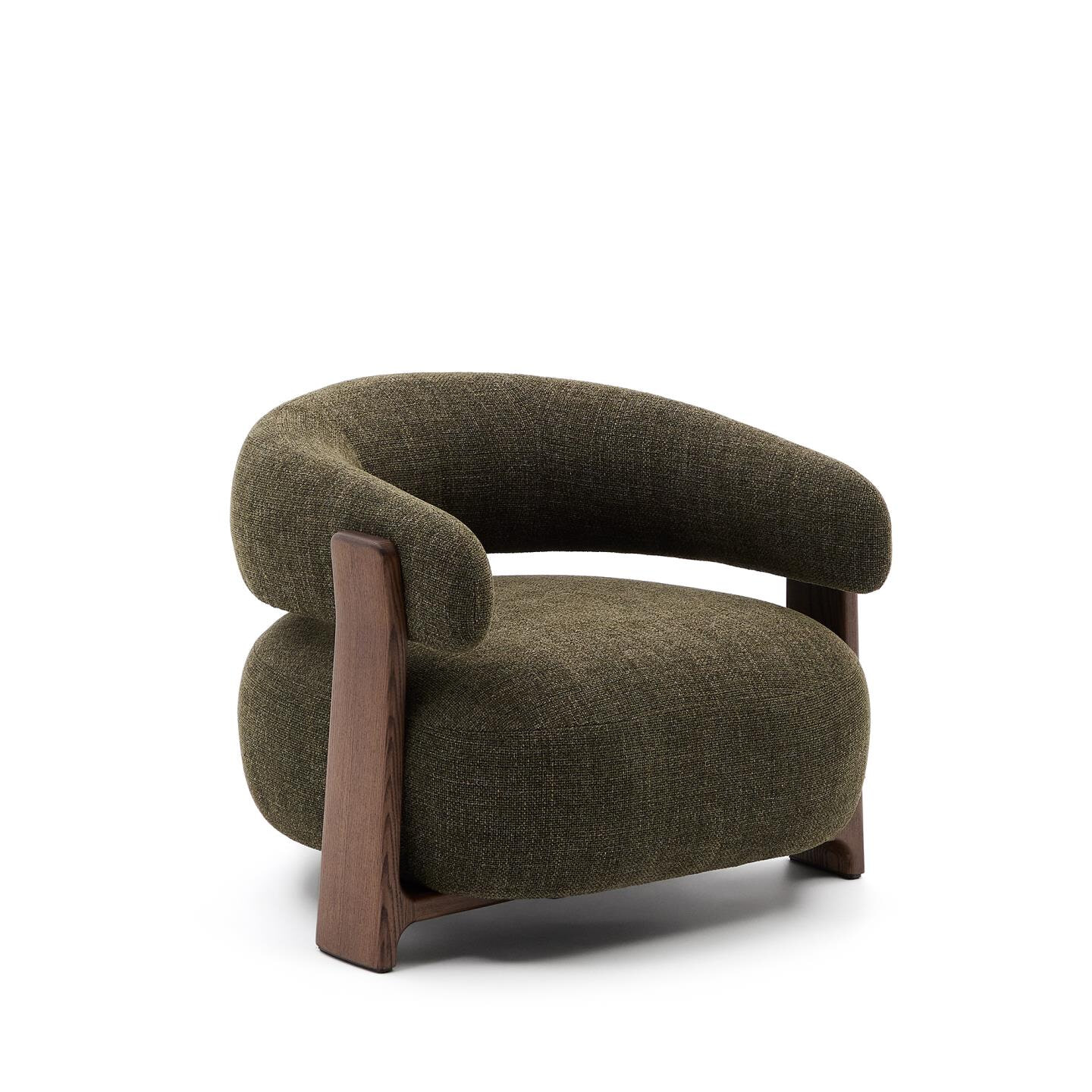 Kave Home Fauteuil 'Granite' Chenille en essenhout, kleur Groen/Bruin