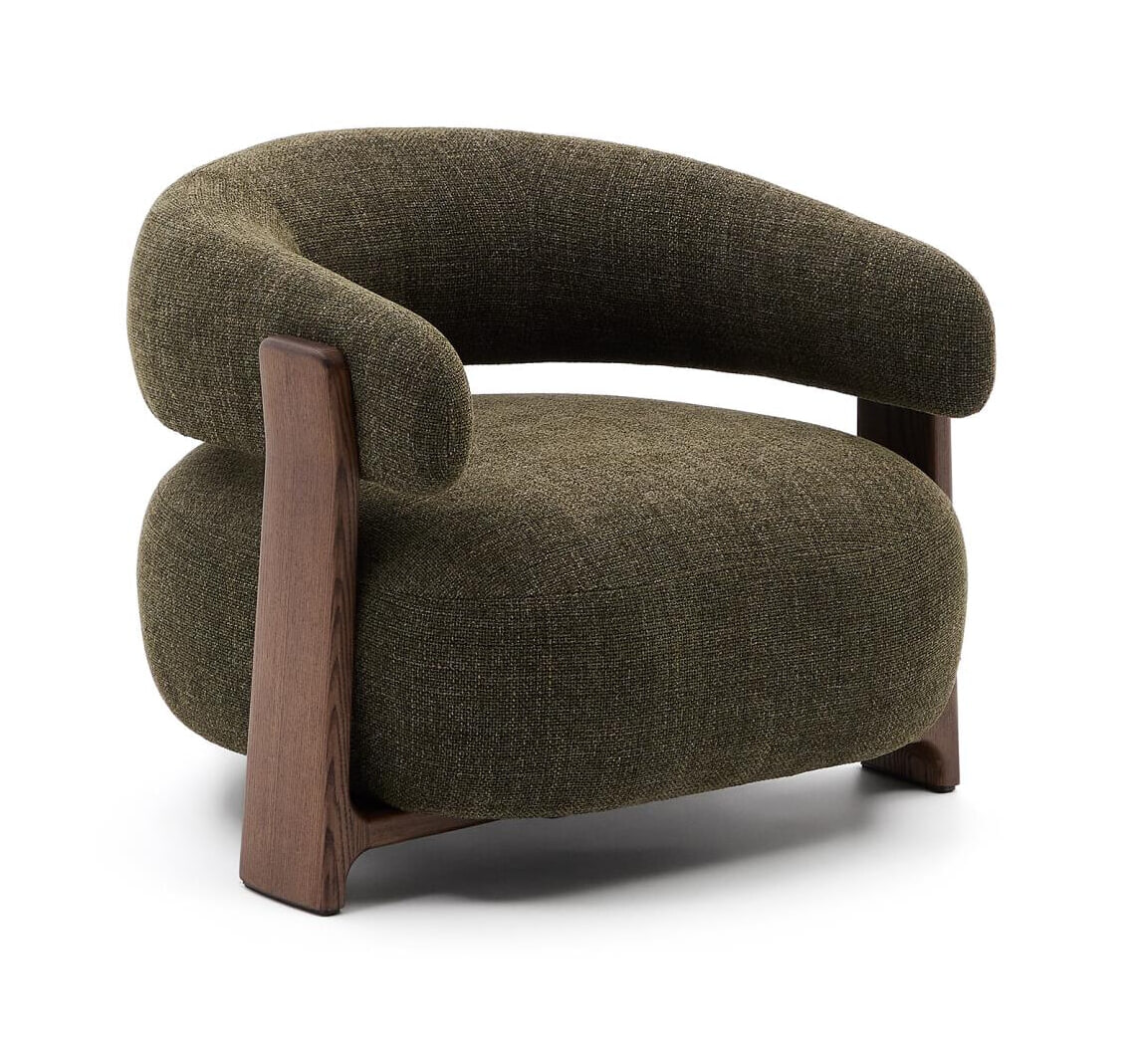 Kave Home Fauteuil 'Granite' Chenille en essenhout, kleur Groen