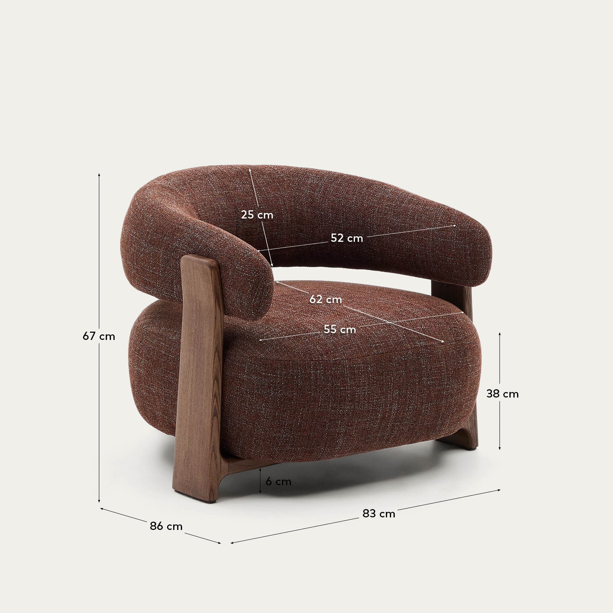 Kave Home Fauteuil 'Granite' Chenille en essenhout, kleur Bruin
