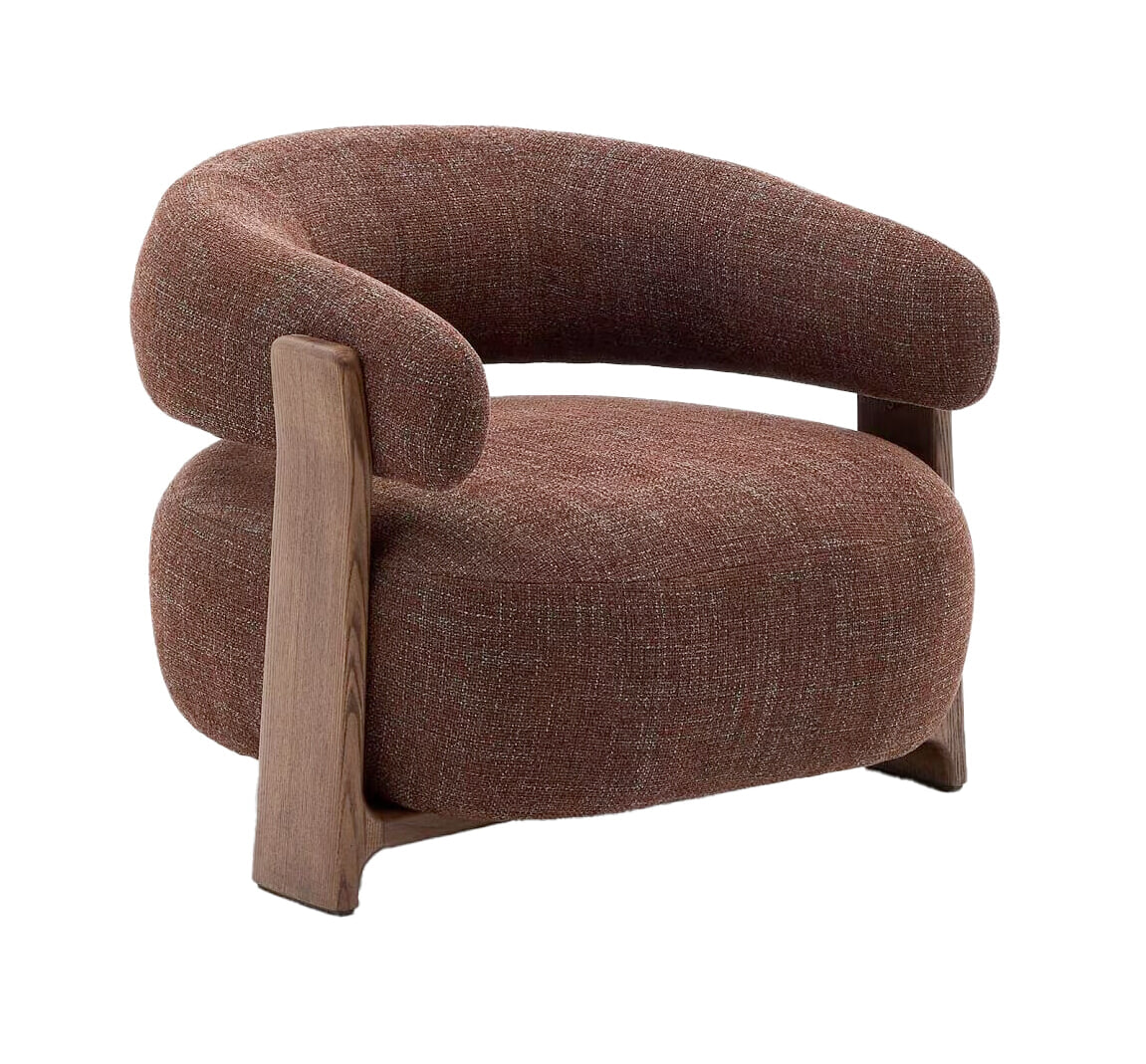 Kave Home Fauteuil 'Granite' Chenille en essenhout, kleur Bruin