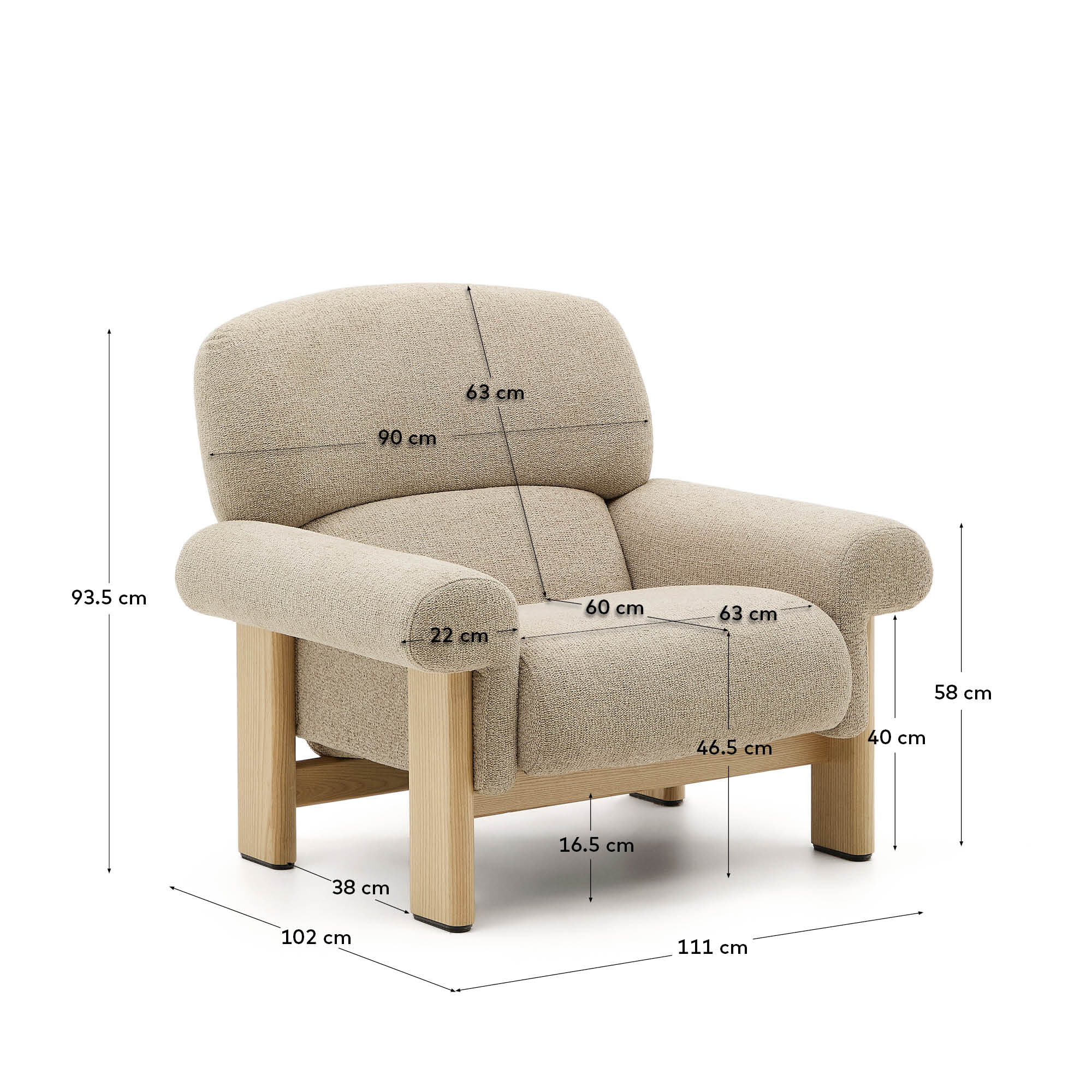 Kave Home Fauteuil 'Cabana' Chenille, kleur Beige