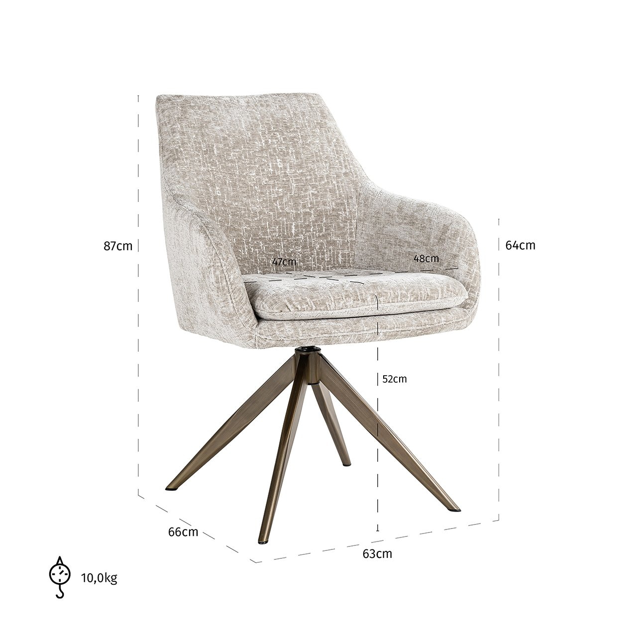 Richmond Draaibare Eetkamerstoel 'Lisonne' Pearl Island stof, kleur Beige