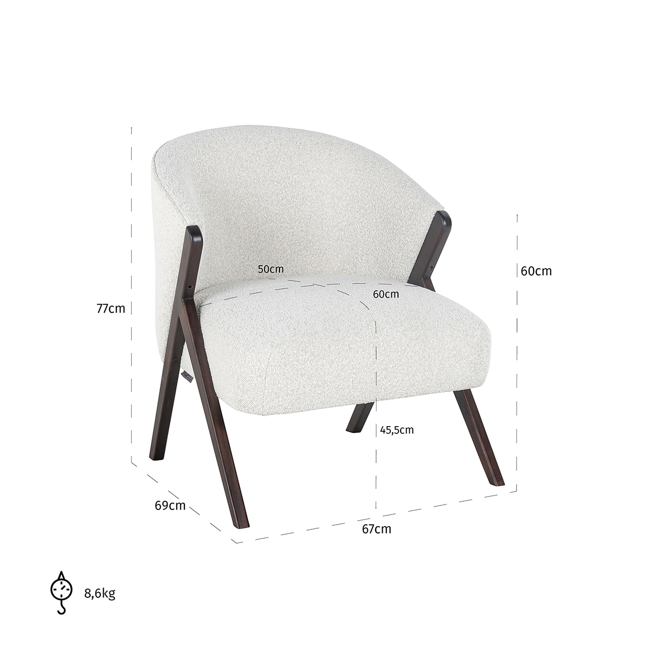 Richmond Fauteuil 'Mia' Bouclé, kleur Wit