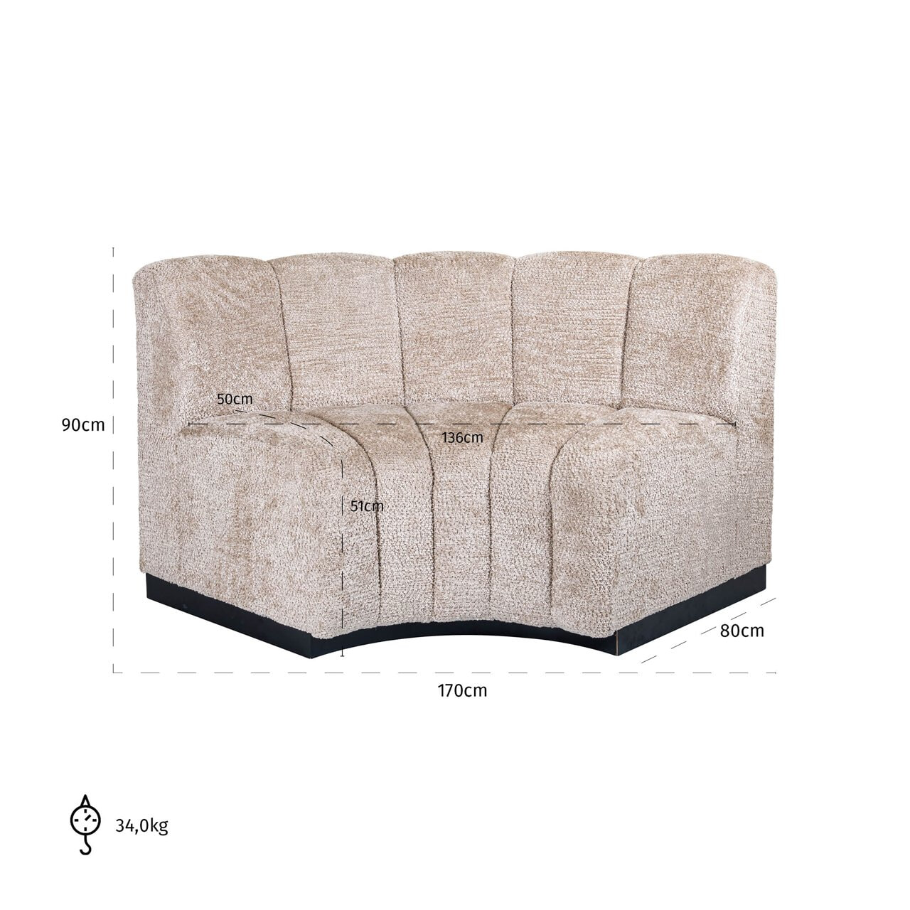Richmond Eetkamerbank 'Hillpark' Hoek, Chenille, kleur Beige