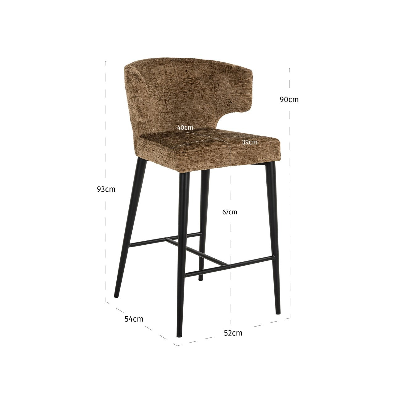 Richmond Barstoel 'Taylor' Fusion stof, kleur Brandy (zithoogte 67cm)
